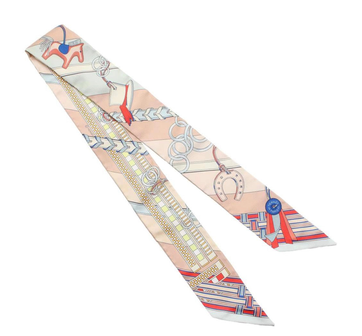 Hermes “Brides et Gris” Silk Twilly in Rose Poudre Bleu Gris