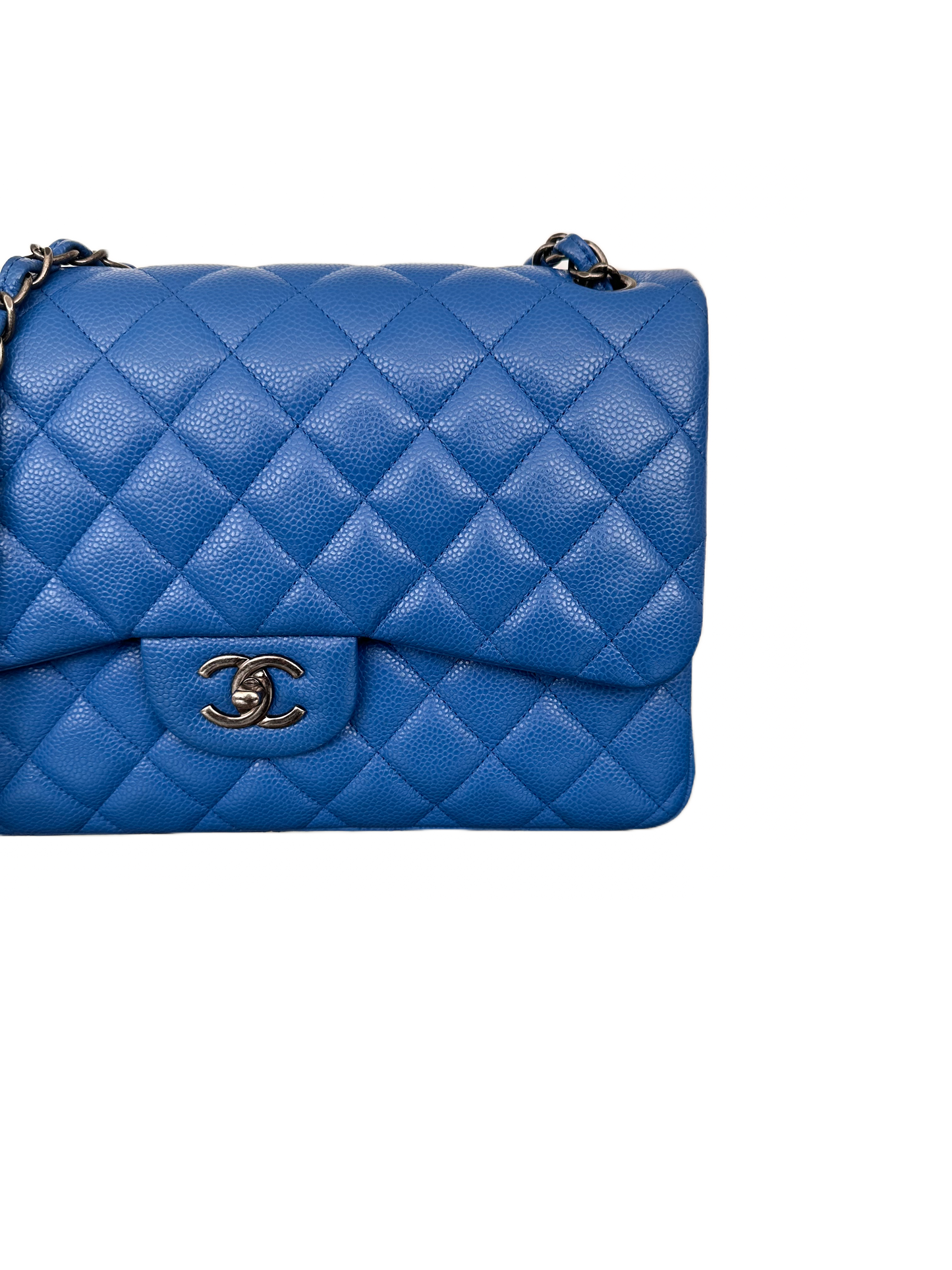 Chanel Classic Double Flap Bag Quilted Caviar Jumbo Sapphire Blue