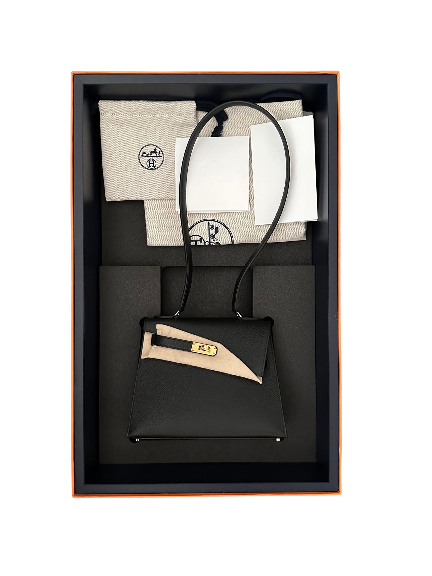 Hermès Kelly Sellier en Desordre 20 Black Epsom Gold Hardware