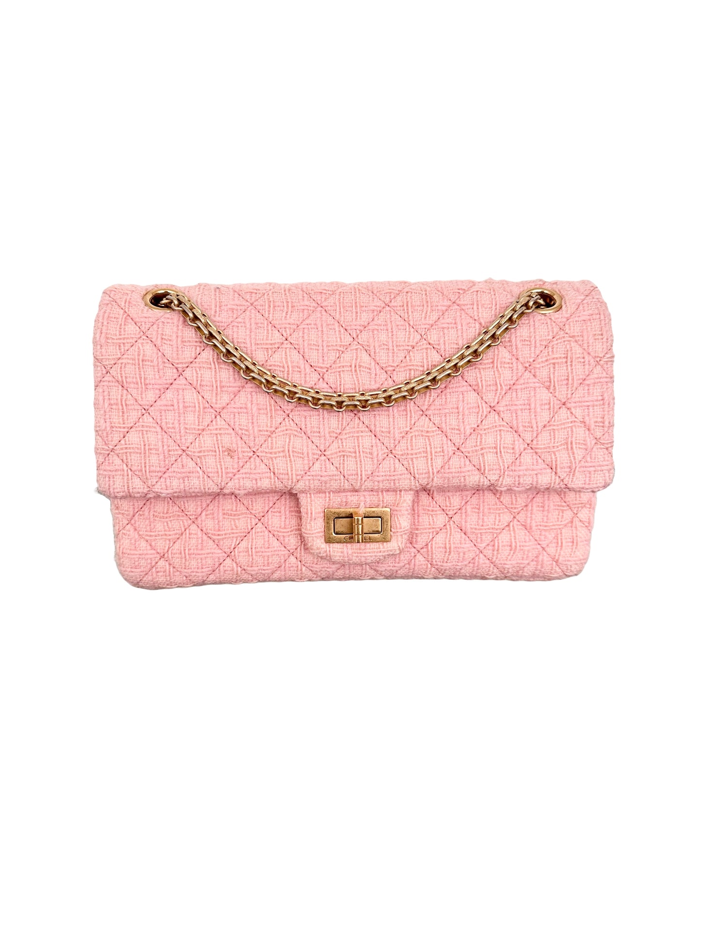 Chanel Light Pink 2.55 Reissue Quilted Tweed 225 Classic Double Flap Bag