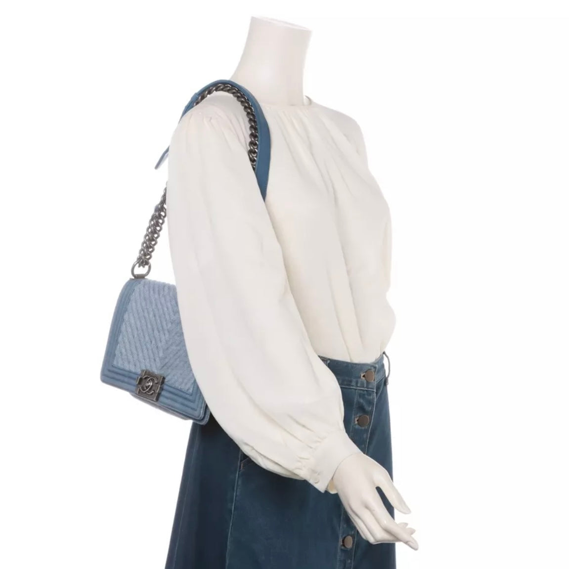 Chanel Denim Boy Light Blue Medium Ruthenium Hardware