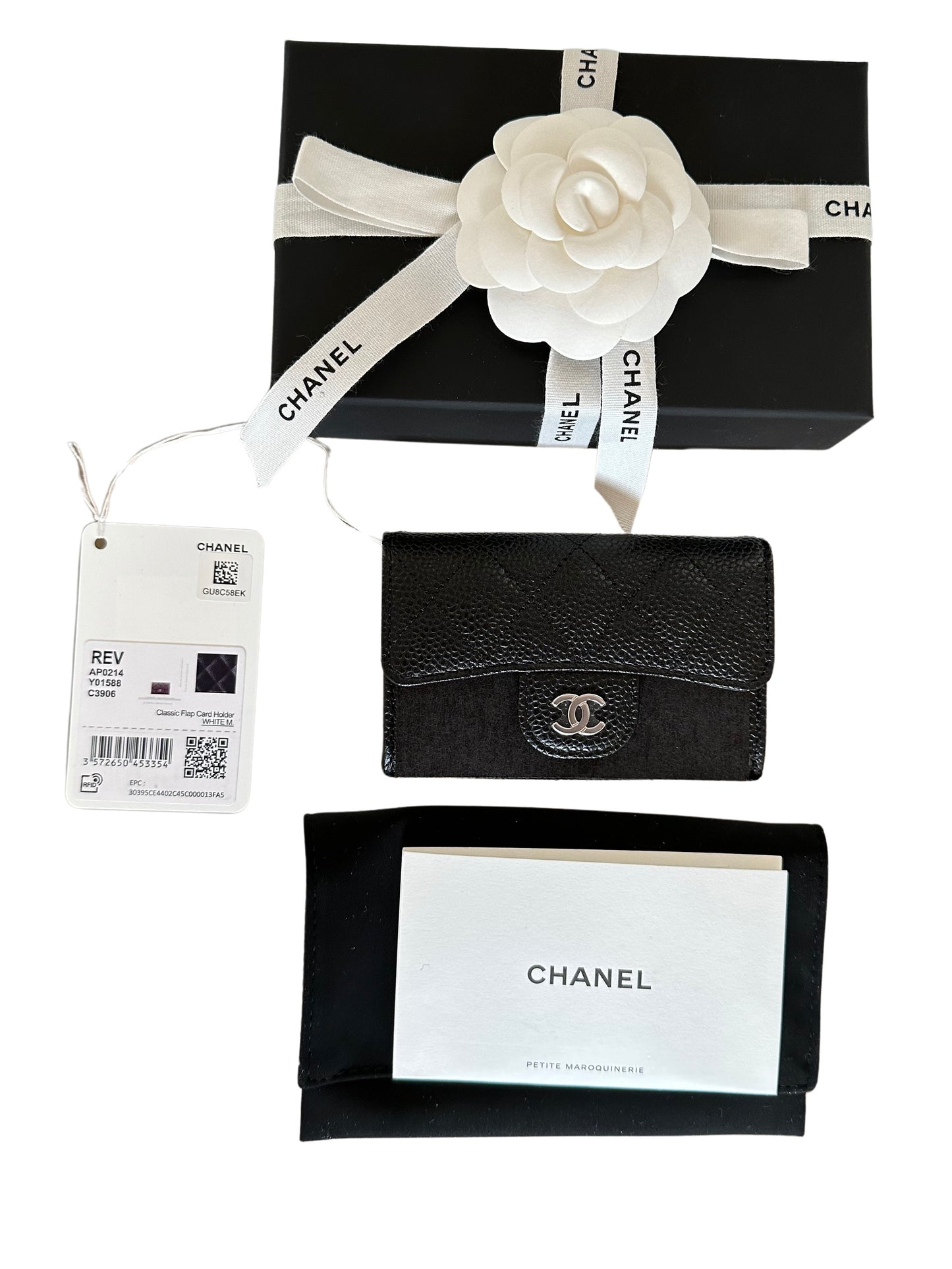 Chanel Classic Flap Card Holder Wallet Black Caviar Leather SHW