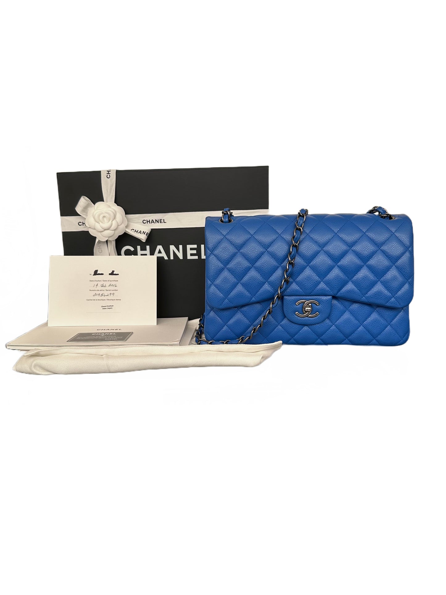 Chanel Classic Double Flap Bag Quilted Caviar Jumbo Sapphire Blue
