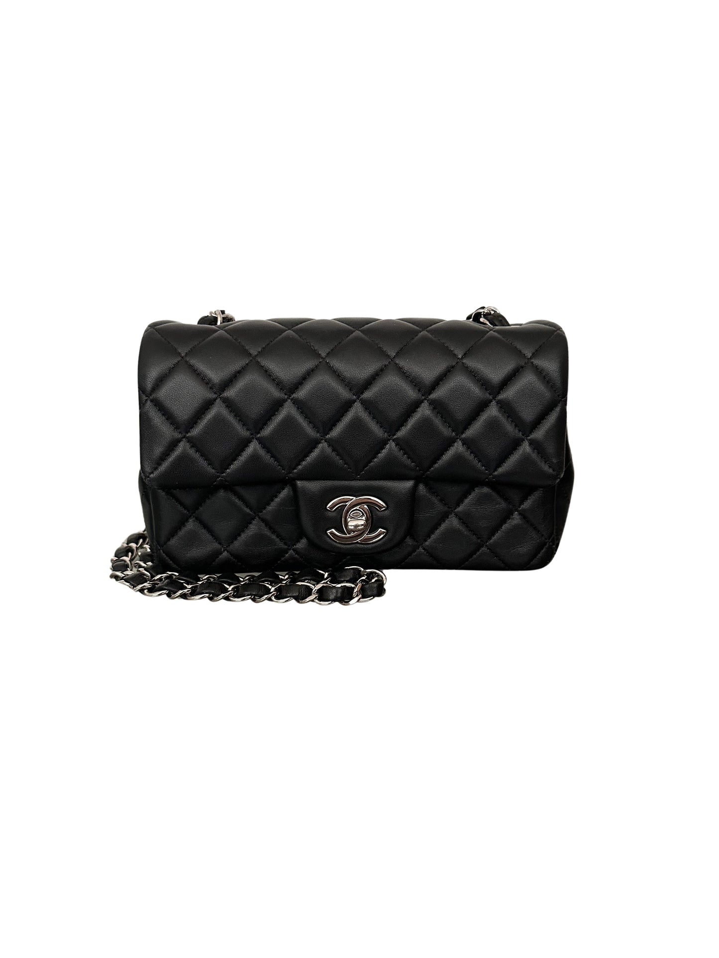 Chanel Classic Flap Quilted Lambskin Mini Rectangular Black Silver Hardware SHW