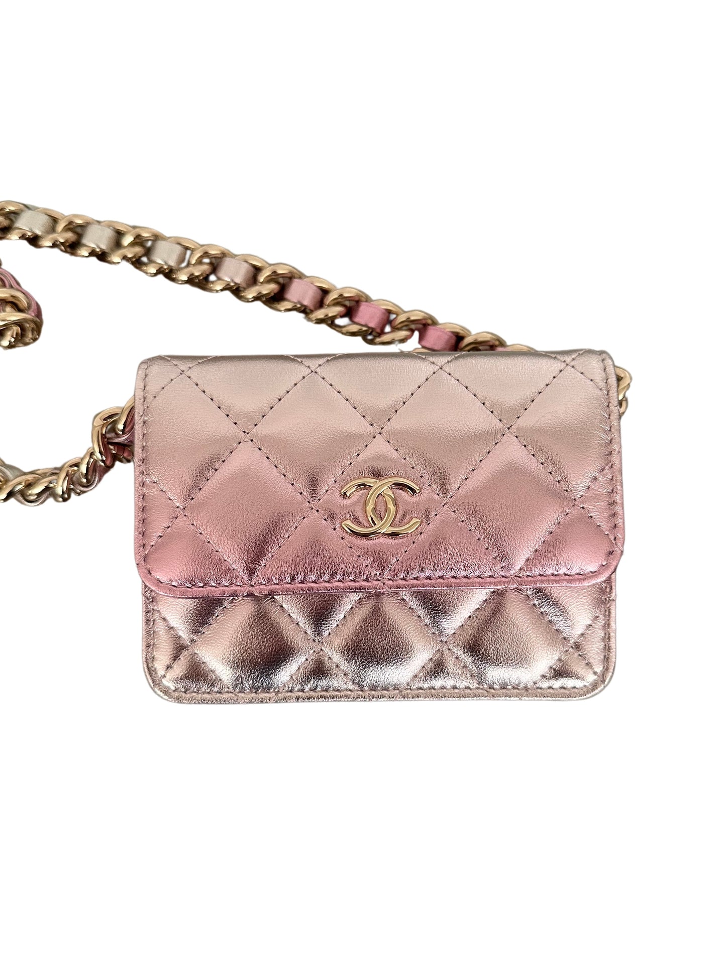Chanel Coco Punk Metallic Iridescent Ombre Waist Belt Bag Silver Pink