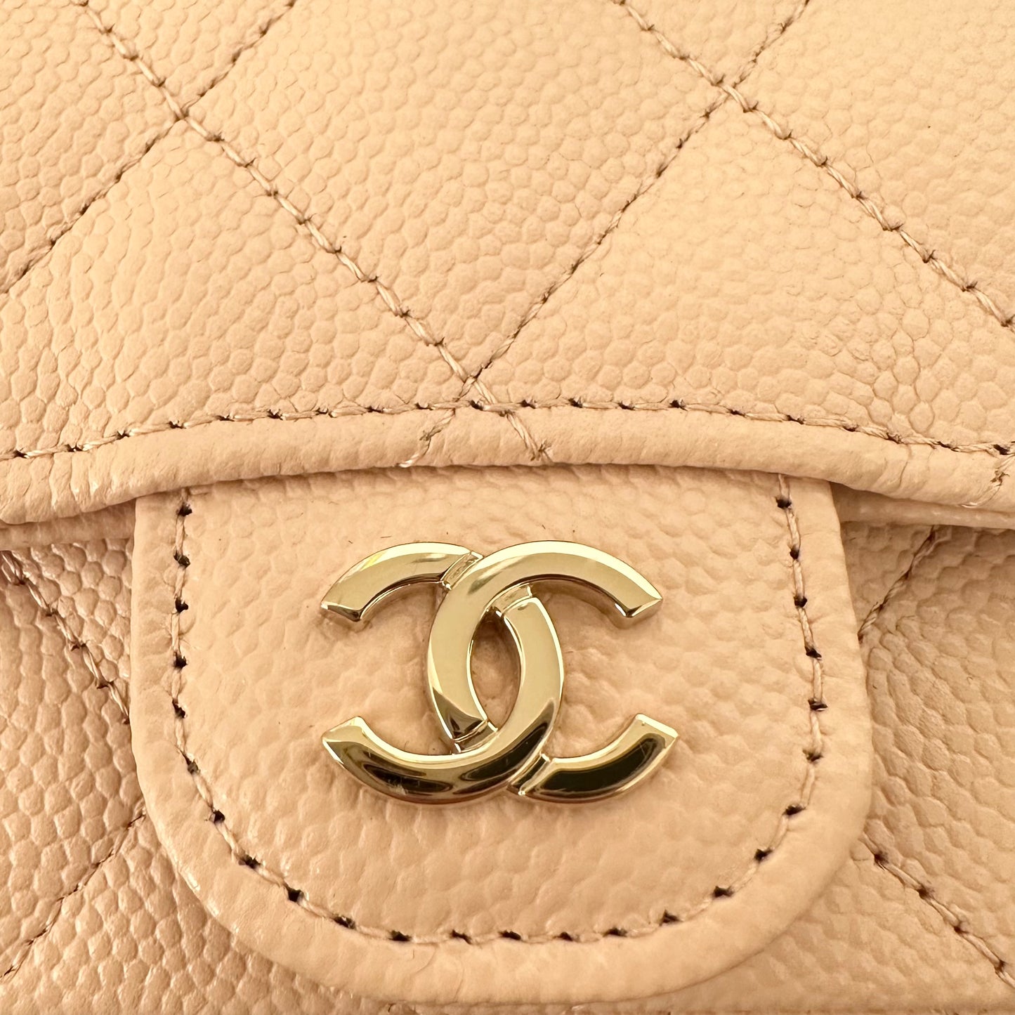 Chanel Classic Flap Chain Belt Bag Quilted Caviar Mini Beige Clair GHW