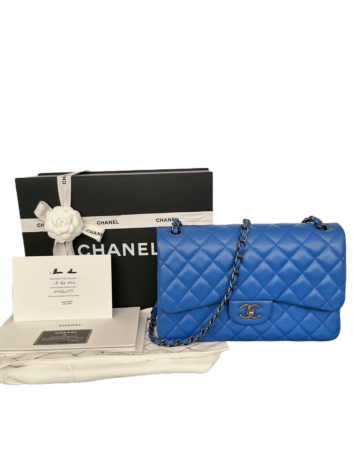 Chanel Classic Double Flap Bag Quilted Caviar Jumbo Sapphire Blue