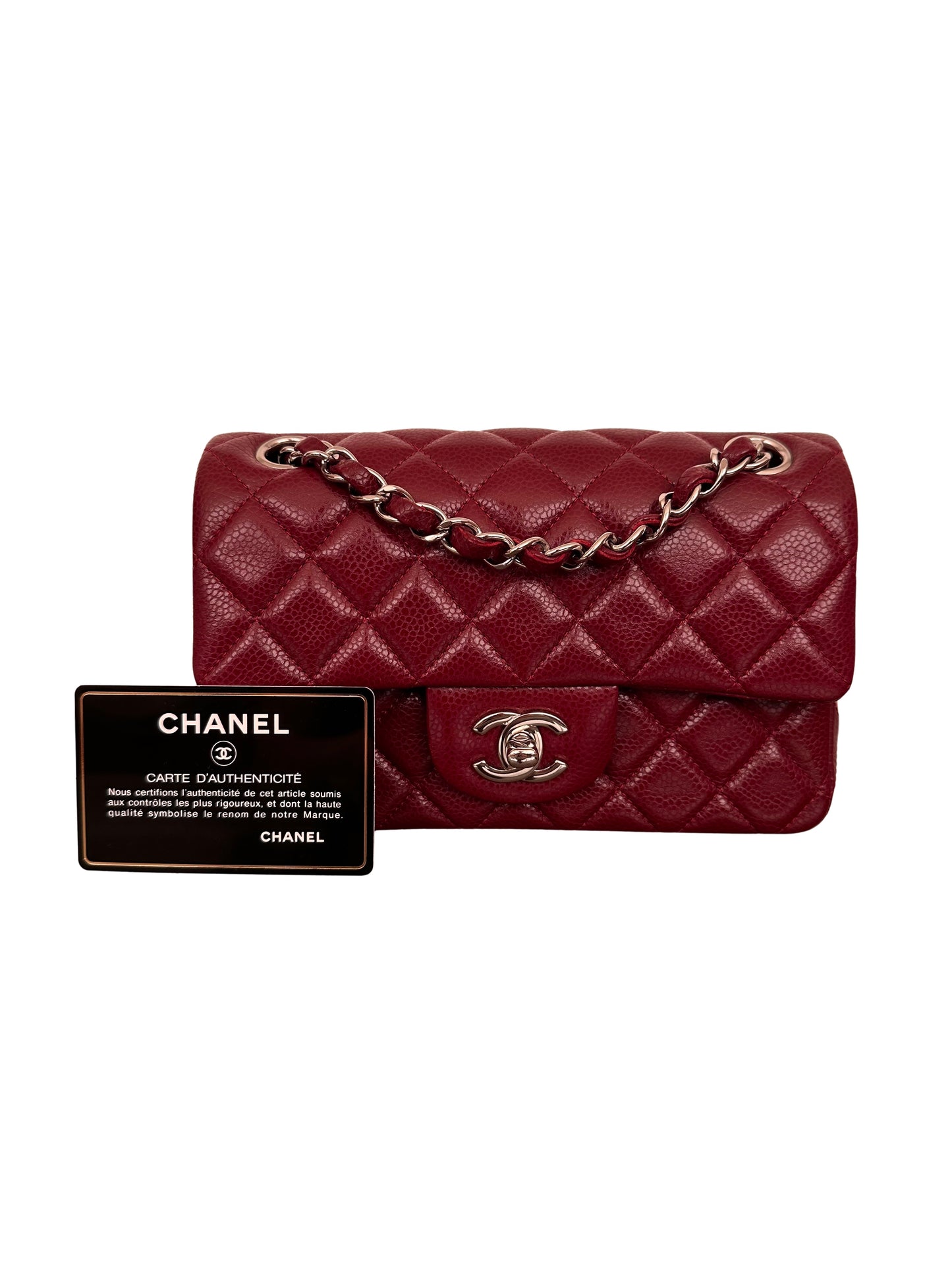 Chanel Classic Flap Mini Rectangular Caviar Burgundy Wine Red