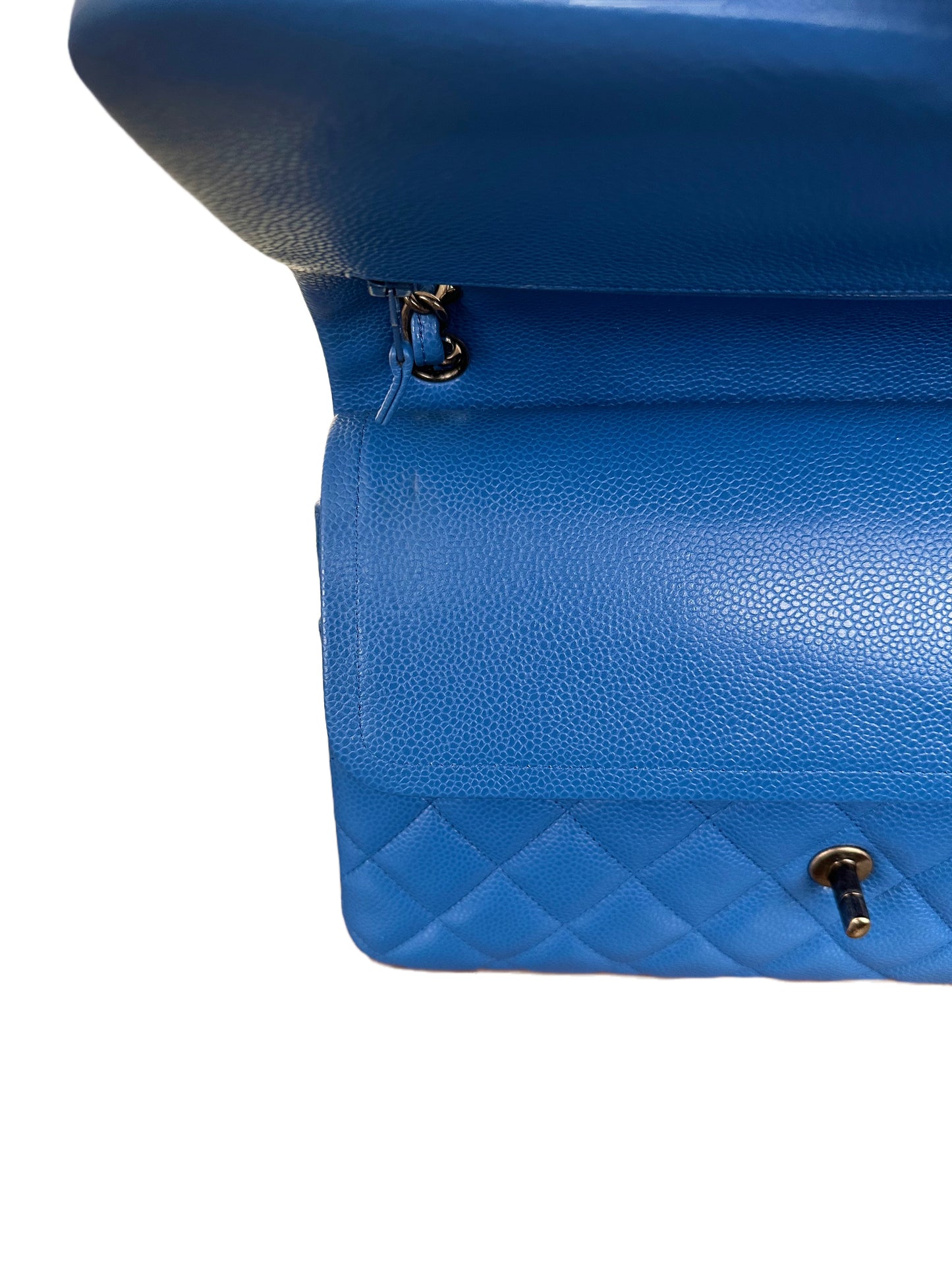 Chanel Classic Double Flap Bag Quilted Caviar Jumbo Sapphire Blue