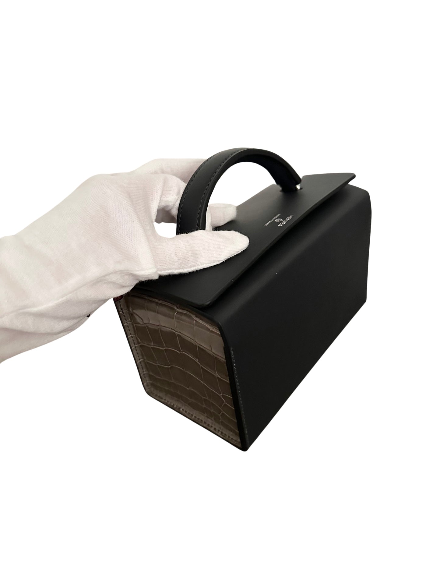 Hermes Petite H Crocodile Minaudiere Box Bag Black Grey Exotic