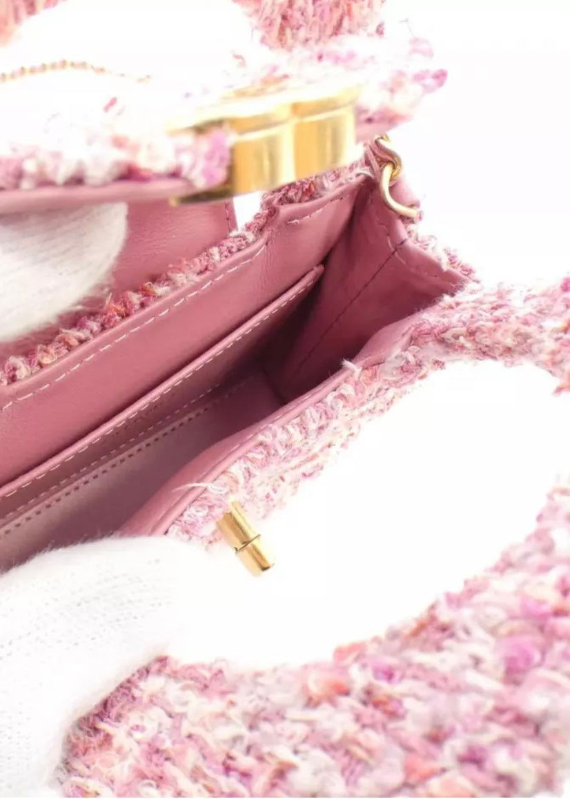Chanel Kelly Pink Tweed Top Handle Nano Mini Shopper Bag 23K Collection