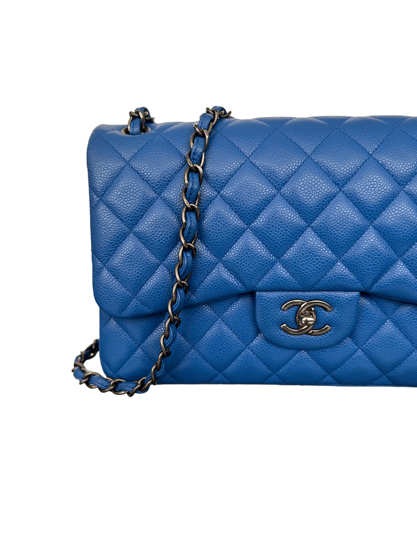 Chanel Classic Double Flap Bag Quilted Caviar Jumbo Sapphire Blue