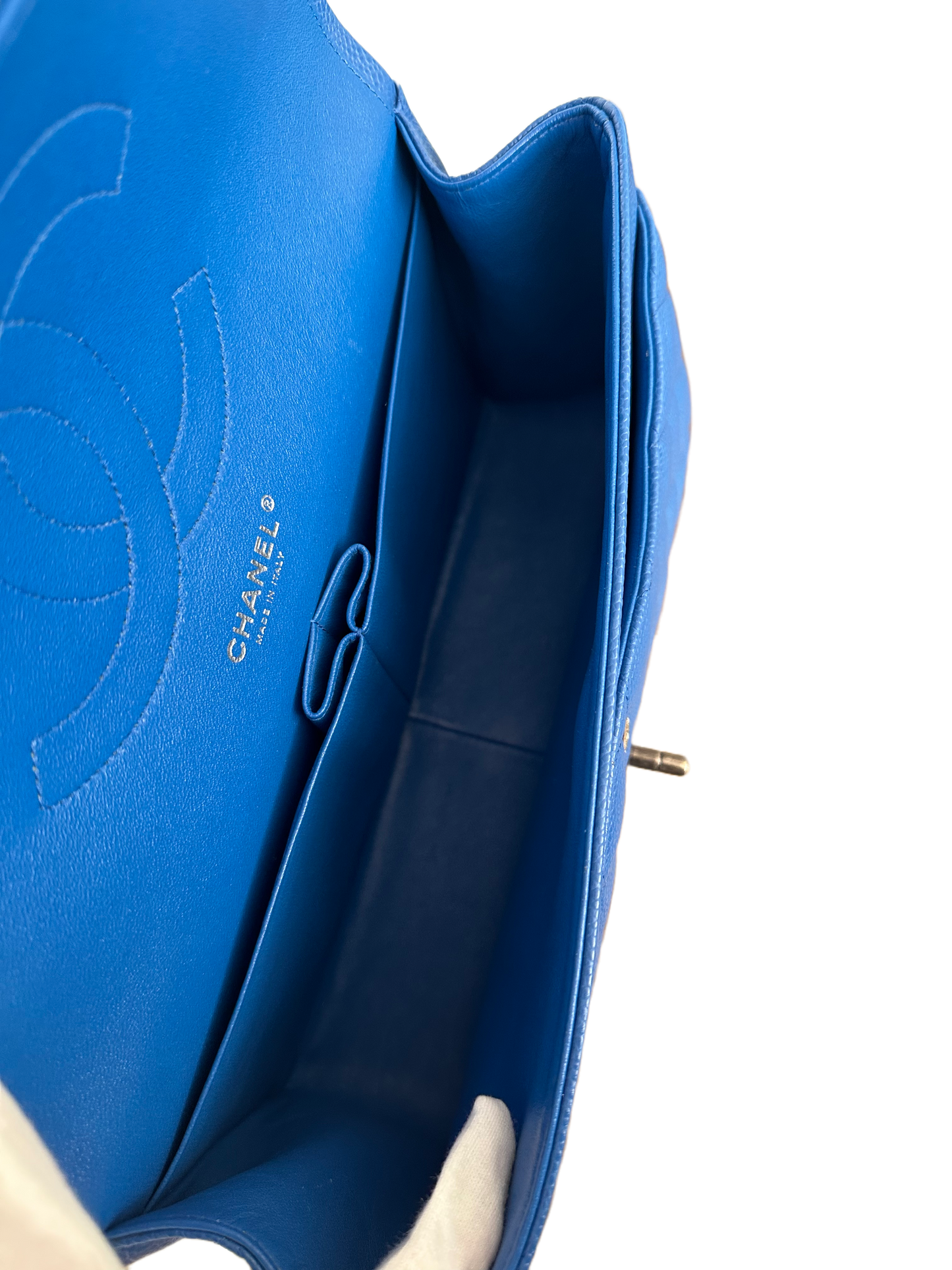 Chanel Classic Double Flap Bag Quilted Caviar Jumbo Sapphire Blue