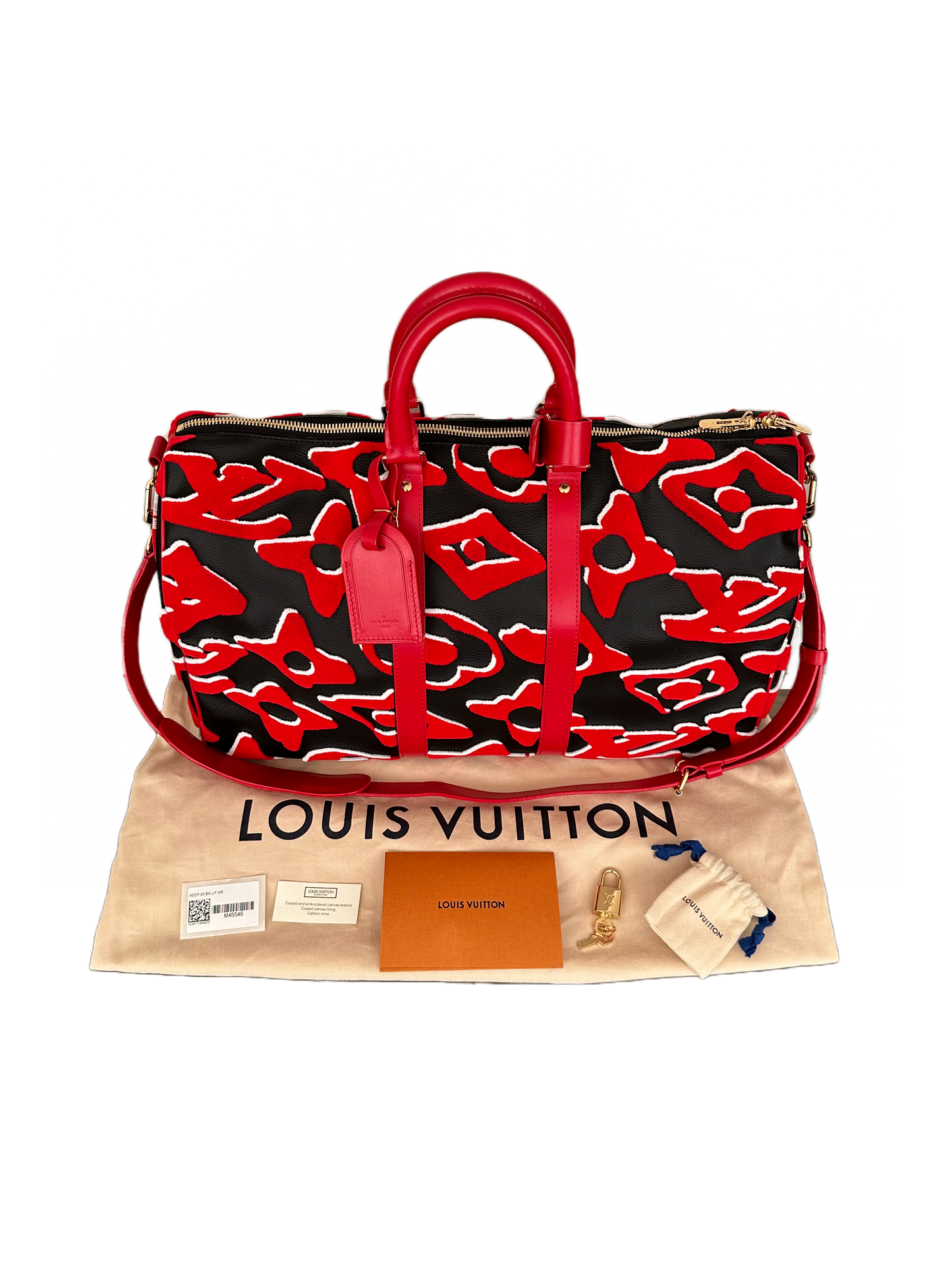 Louis Vuitton x Urs Fischer Red Black Tufted Keepall Bandouliere 45