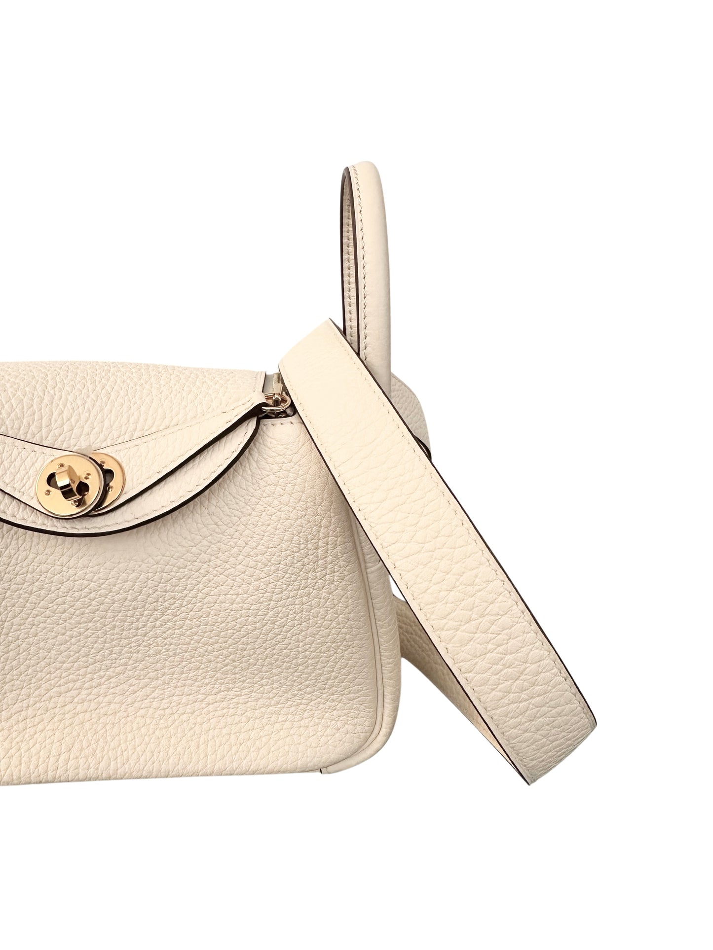 Hermès Nata Taurillon Clemence Mini Lindy 20 Cream Ivory White Gold Hardware GHW
