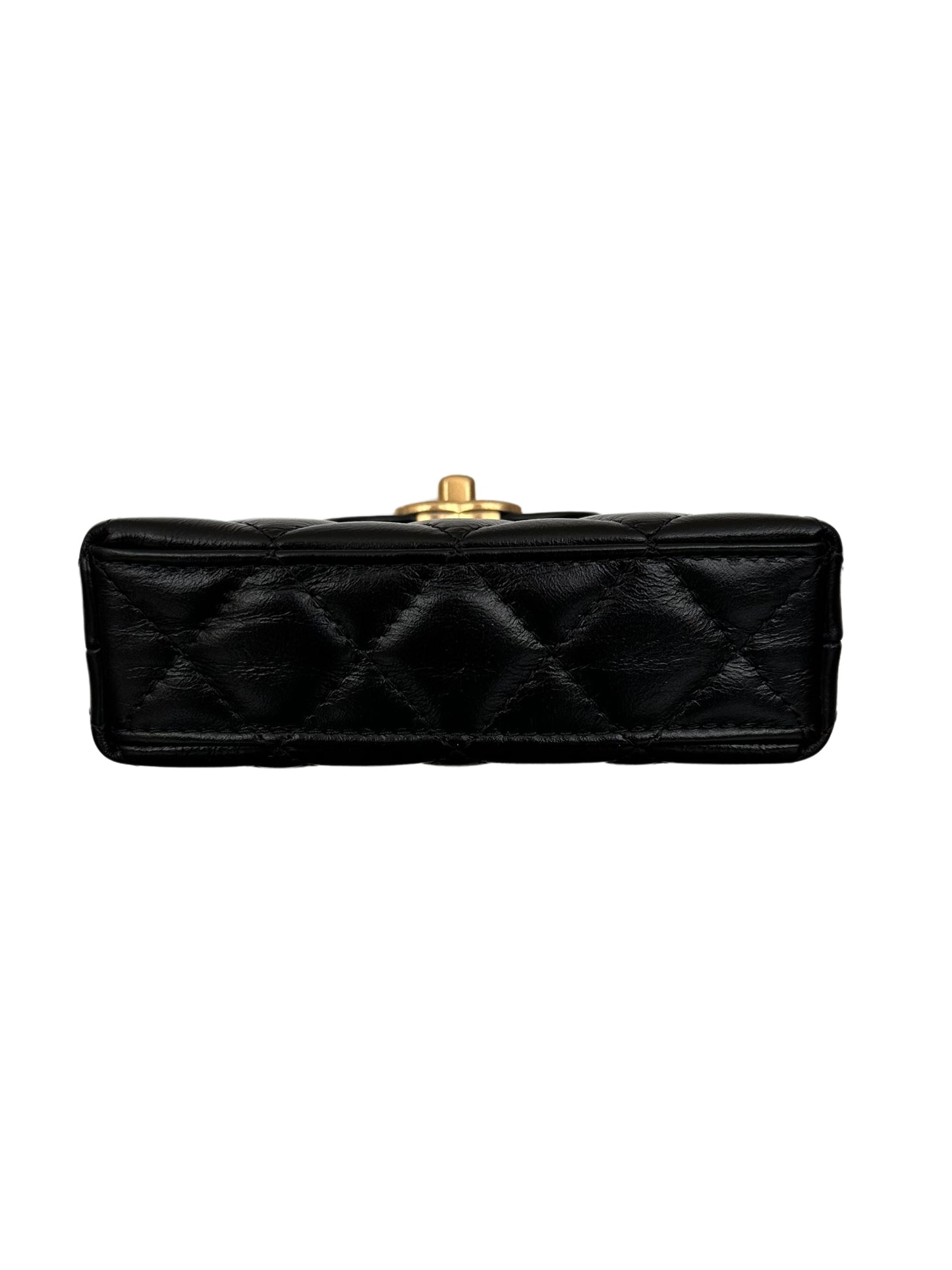 Chanel Kelly Black Gold Top Handle Nano Mini Shopper Bag 23K Collection