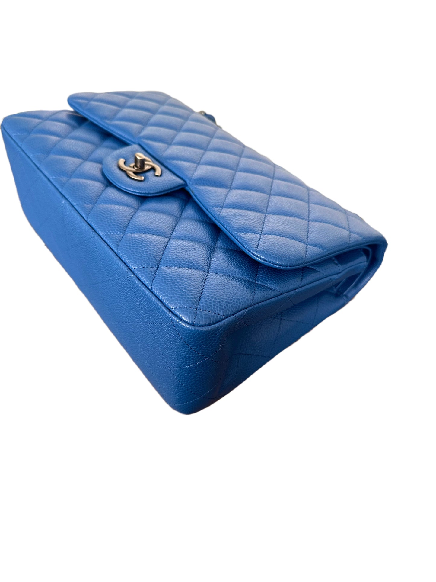 Chanel Classic Double Flap Bag Quilted Caviar Jumbo Sapphire Blue