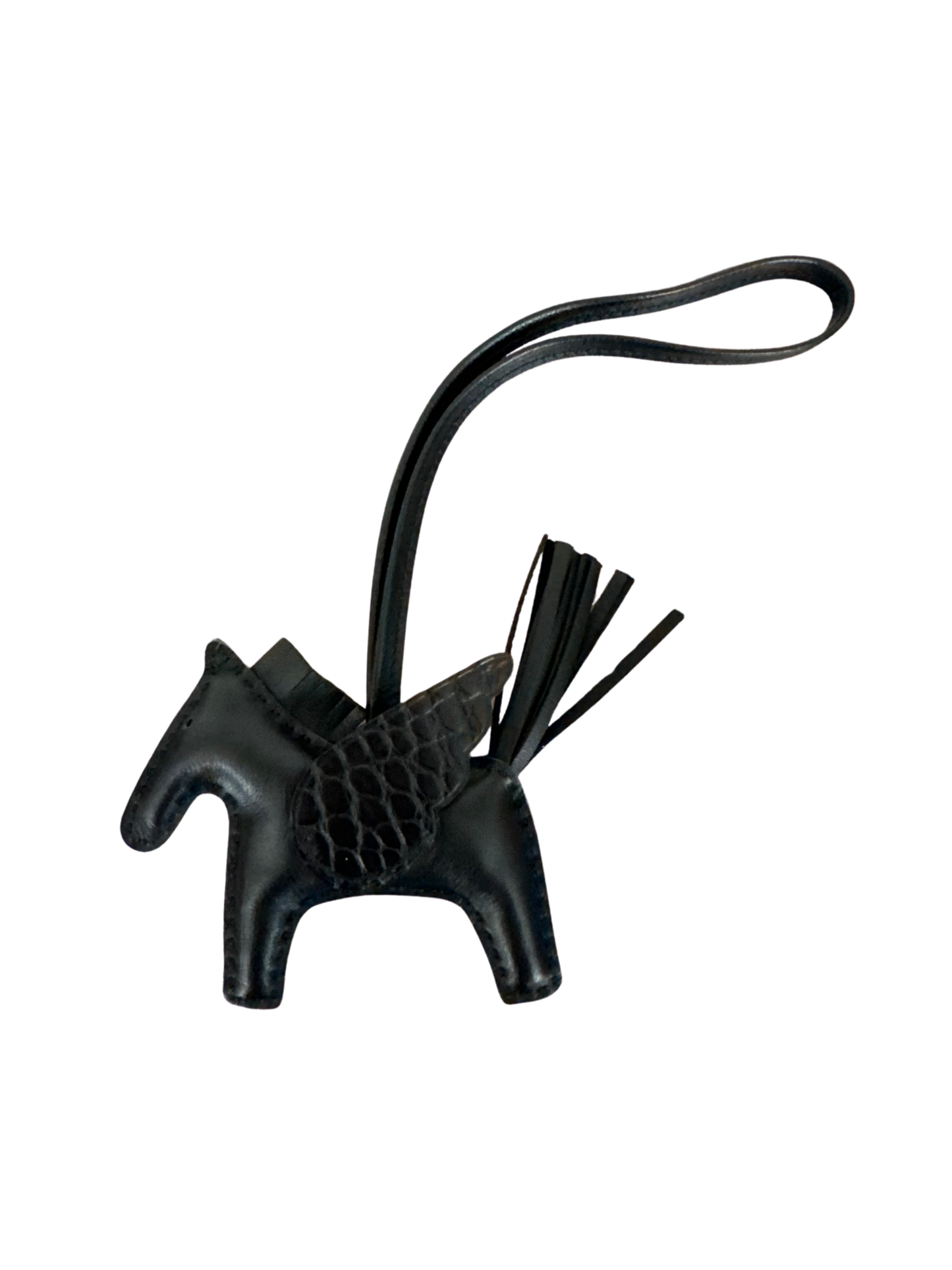 Hermes Noir Black Milo Lambskin Alligator Exotic Touch Rodeo Pegase PM Bag Charm