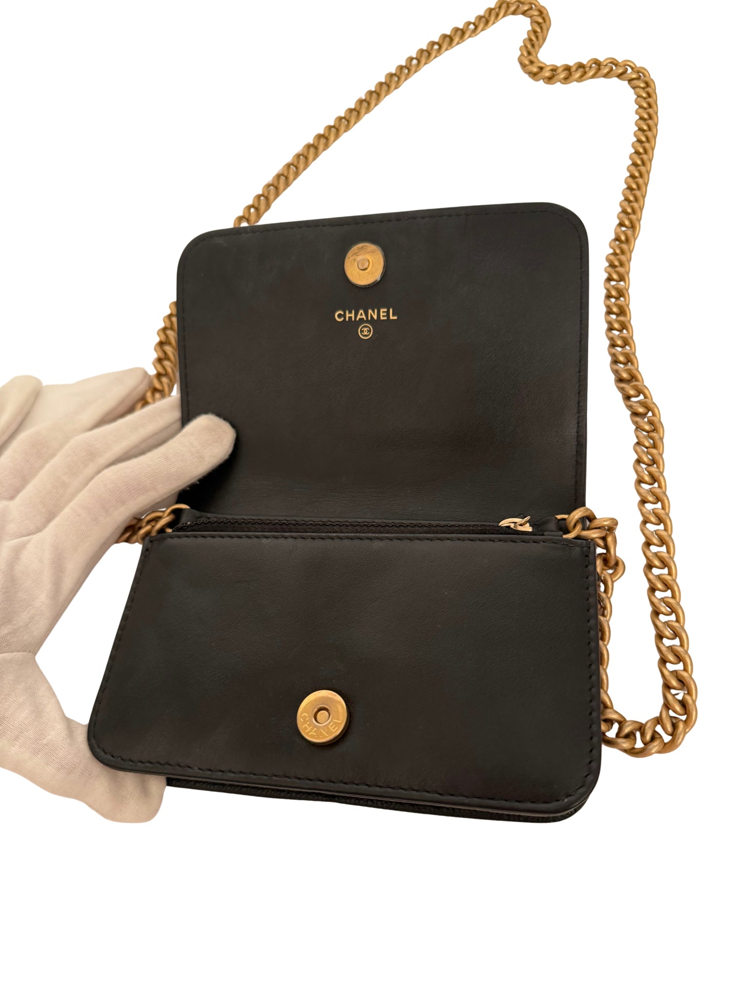 Chanel Caviar Quilted Boy Wallet on Chain Mini Black