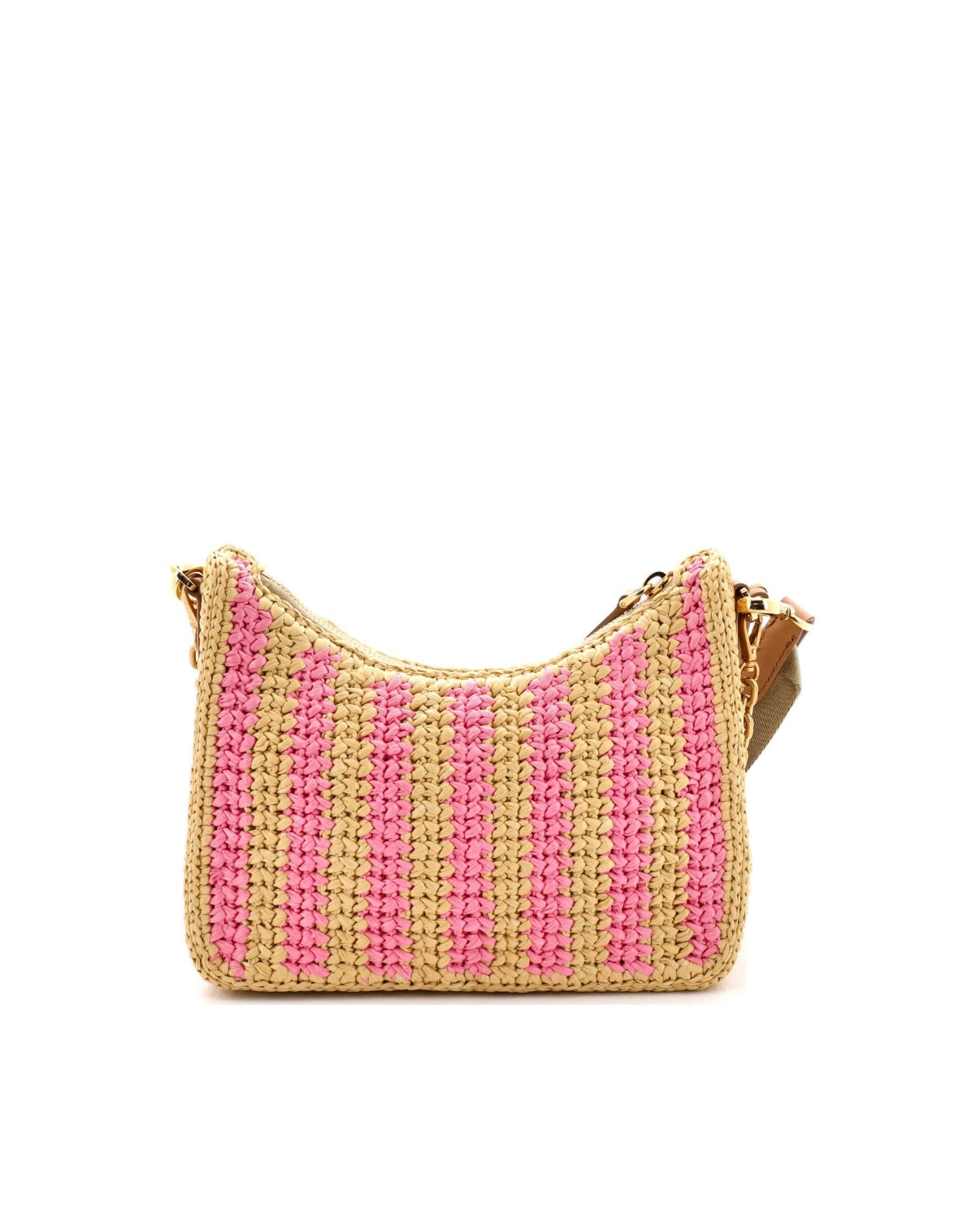Prada Re-Edition 2005 Raffia Crochet Pink Striped Naturale Petalo