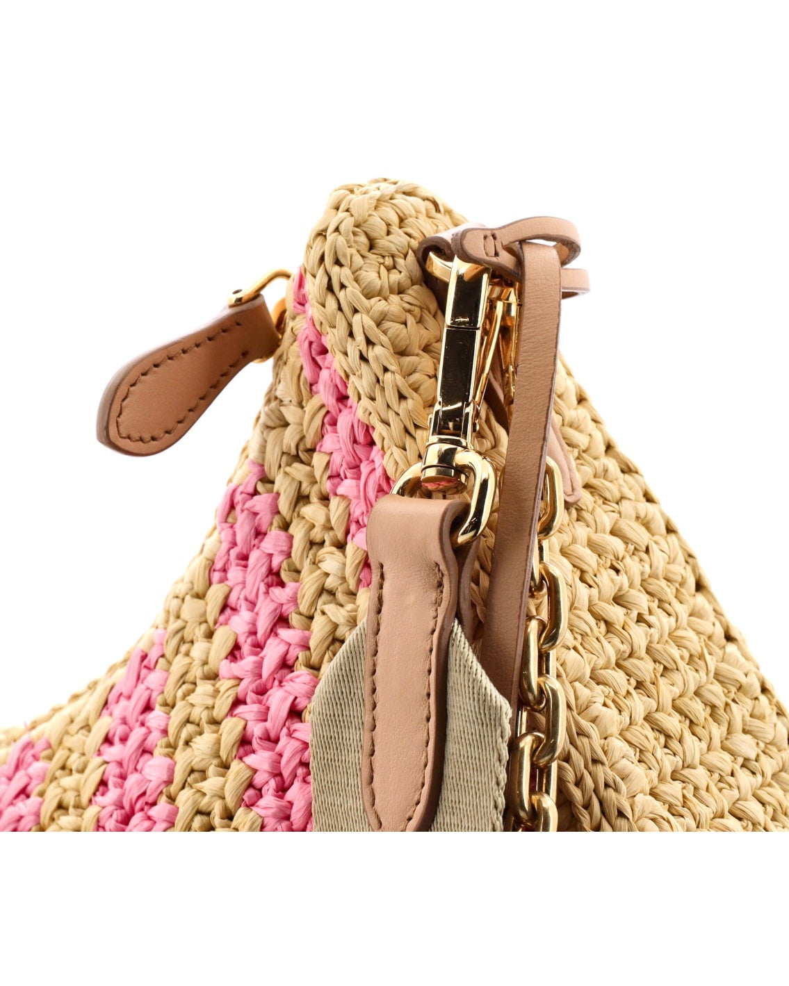 Prada Re-Edition 2005 Raffia Crochet Pink Striped Naturale Petalo