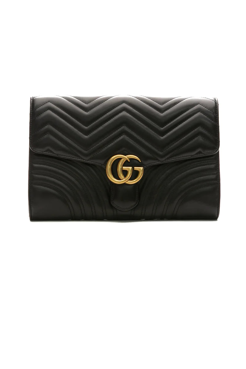 Gucci GG Marmont Matelasse Chevron Flap Envelope Clutch Large Black