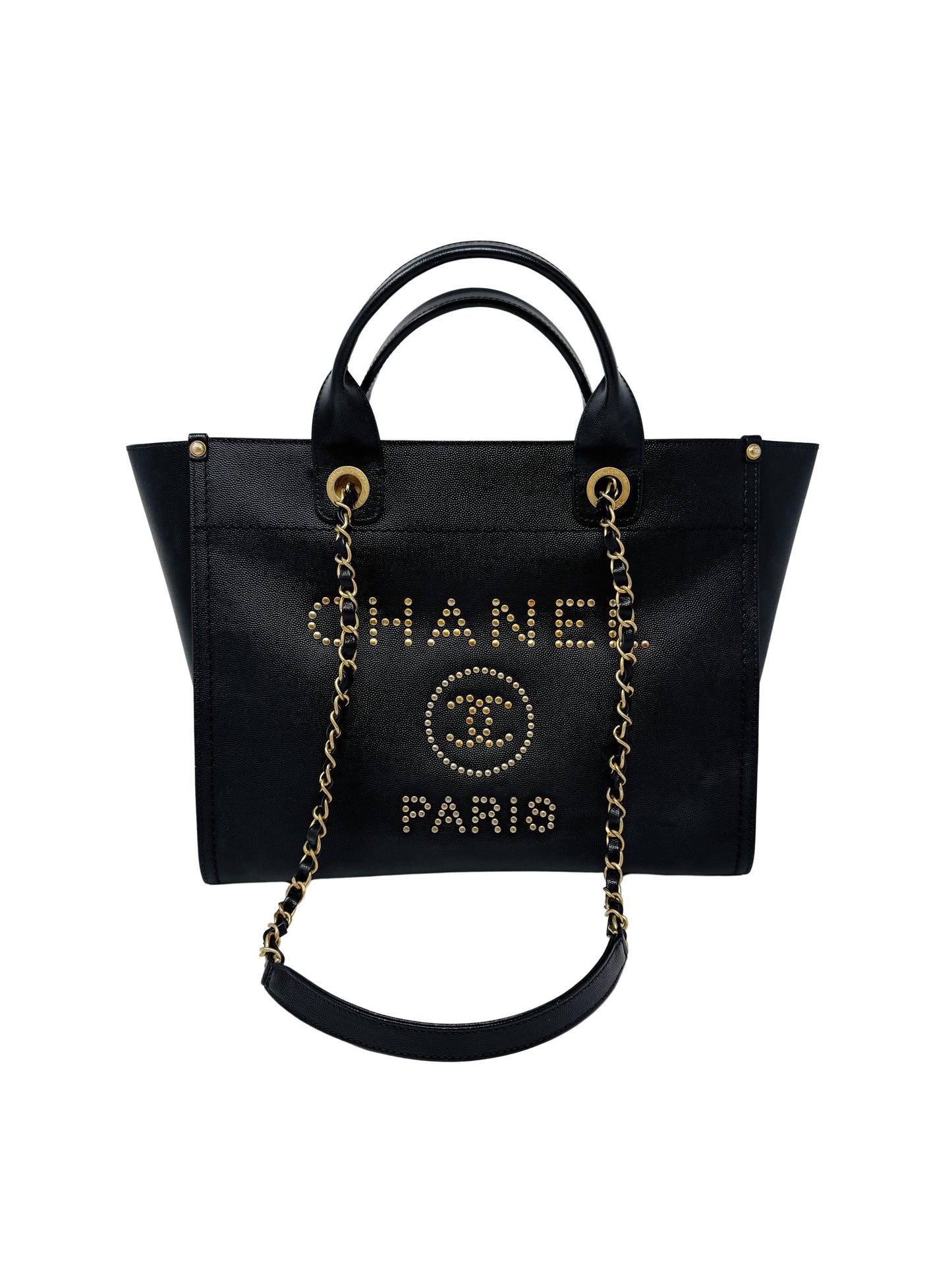 CHANEL Small Black Caviar Studded Deauville Tote