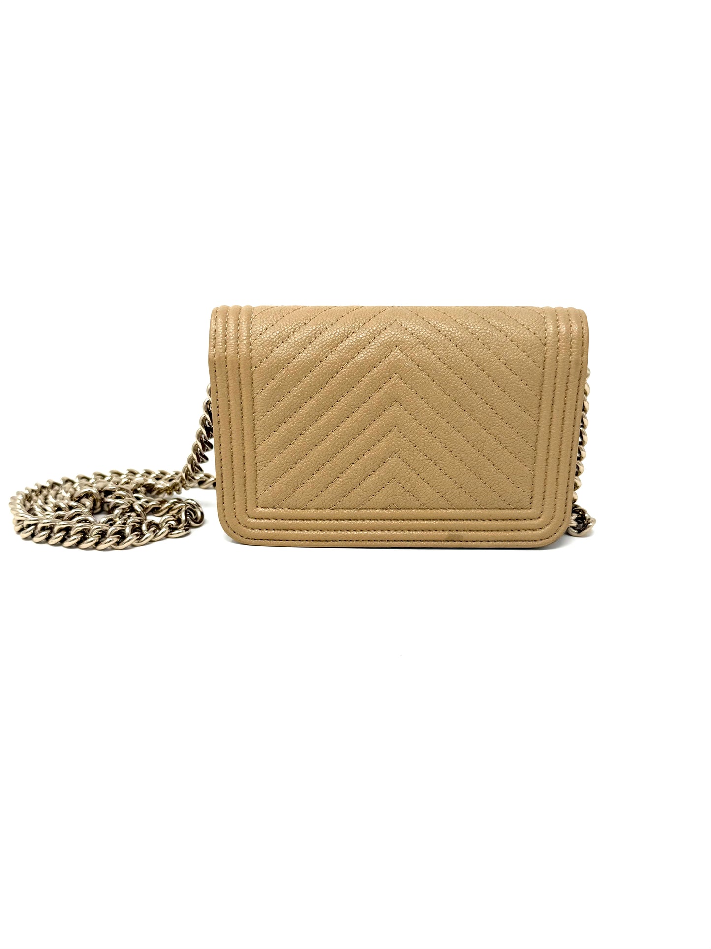 Chanel Caviar Quilted Boy Wallet on Chain Mini Beige Nude
