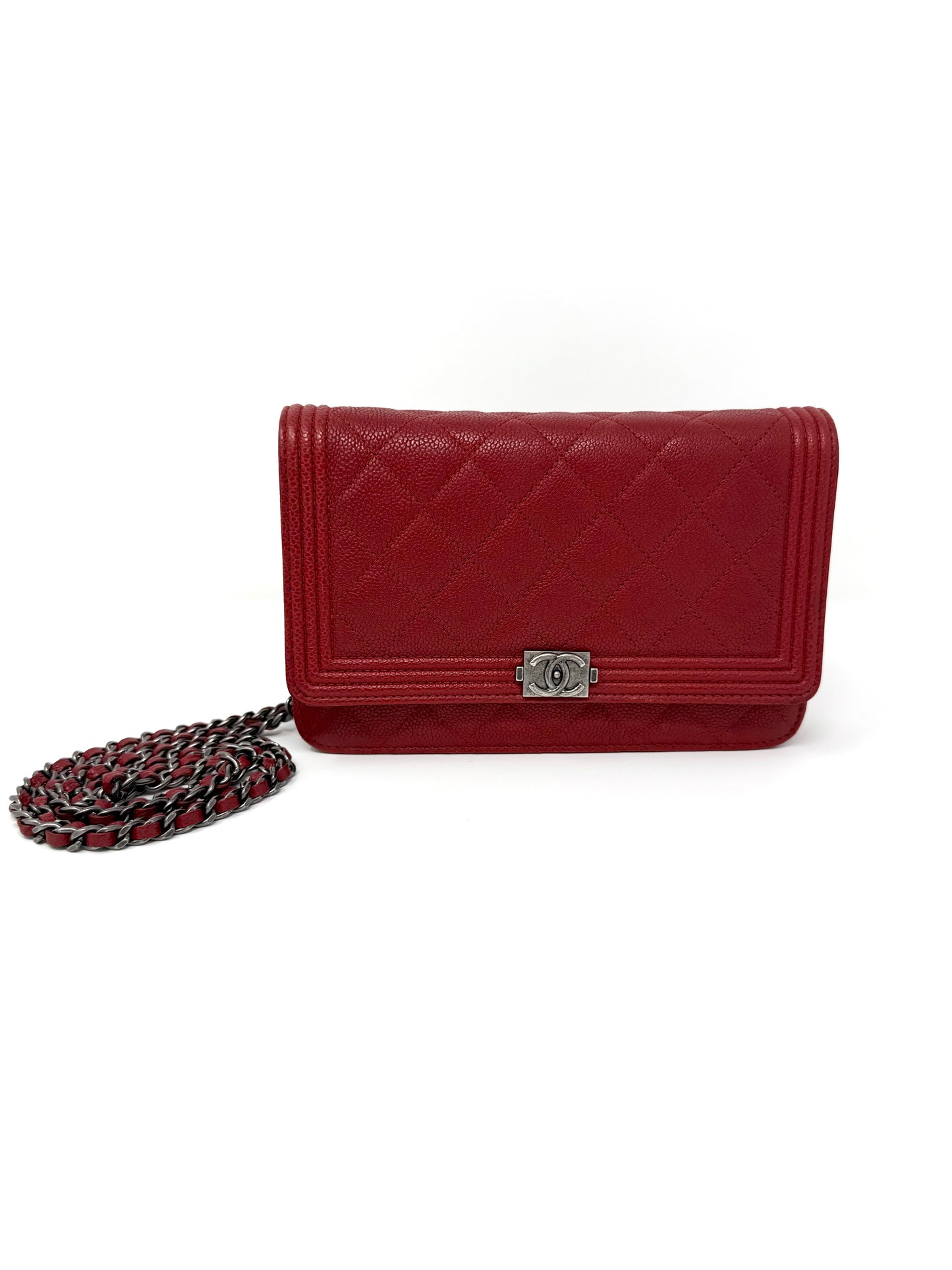 Chanel Boy Wallet On Chain Red Caviar