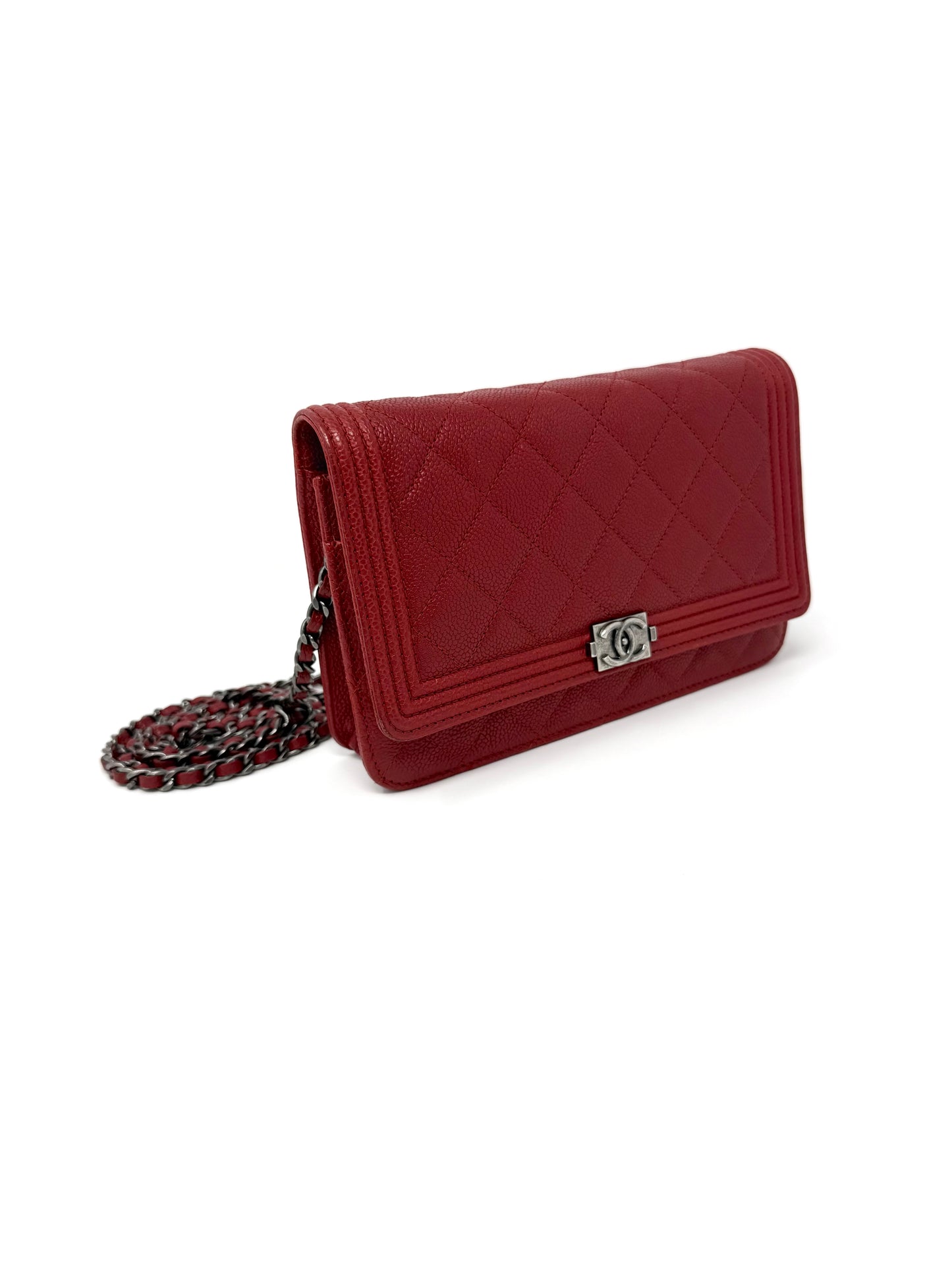 Chanel Boy Wallet On Chain Red Caviar