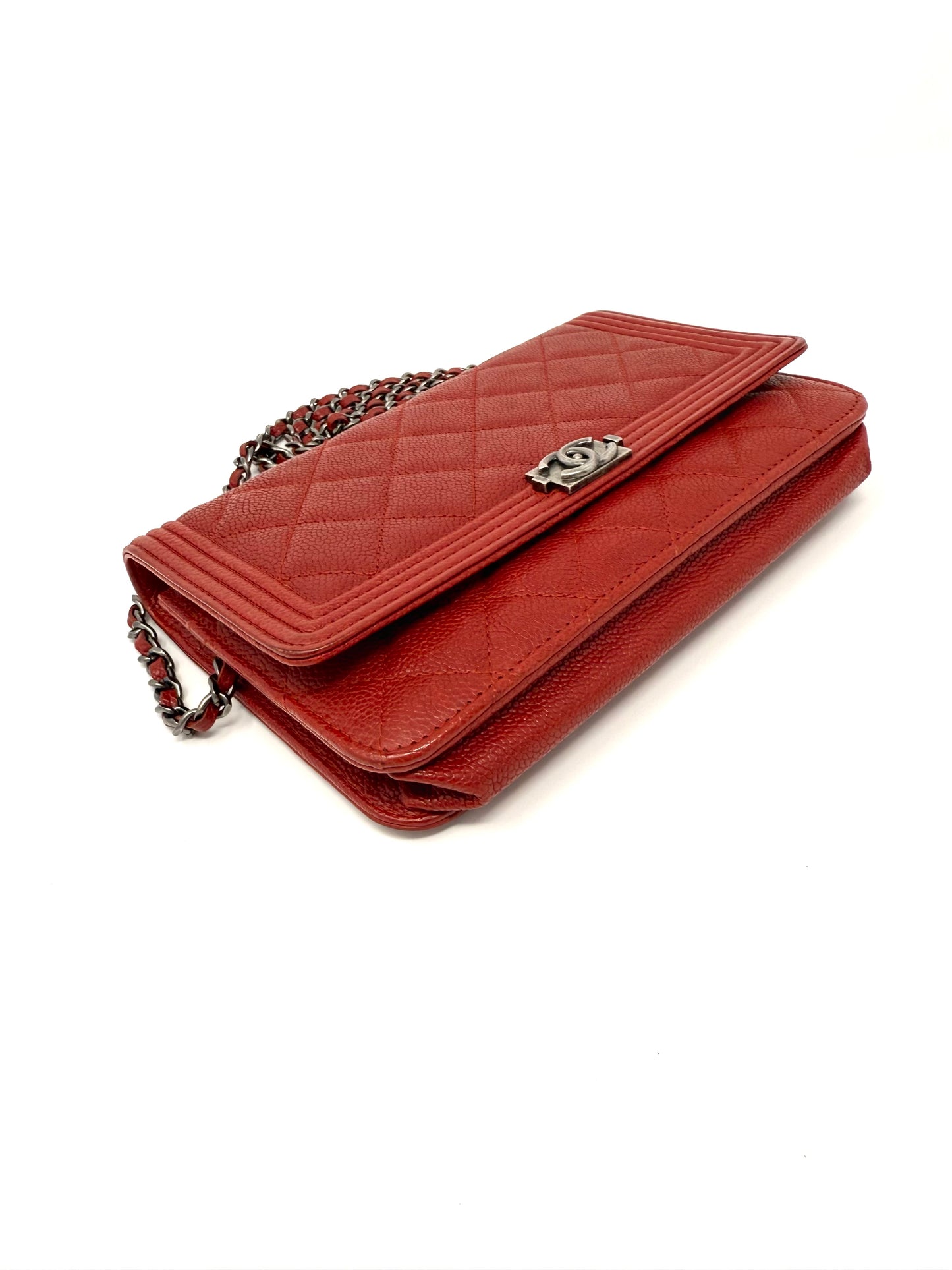 Chanel Boy Wallet On Chain Red Caviar