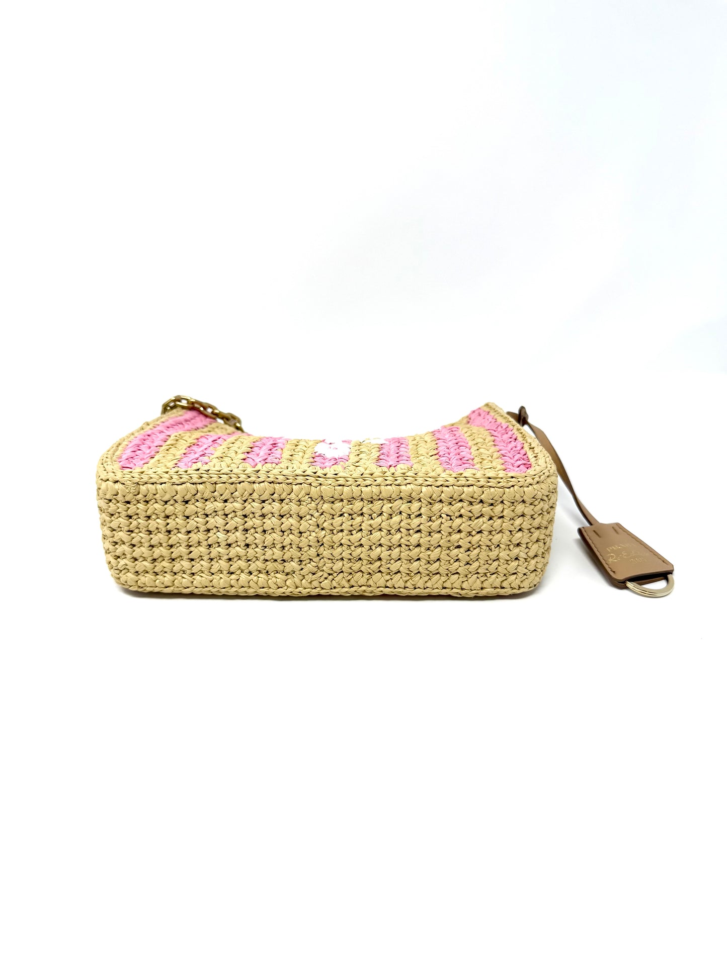 Prada Re-Edition 2005 Raffia Crochet Pink Striped Naturale Petalo