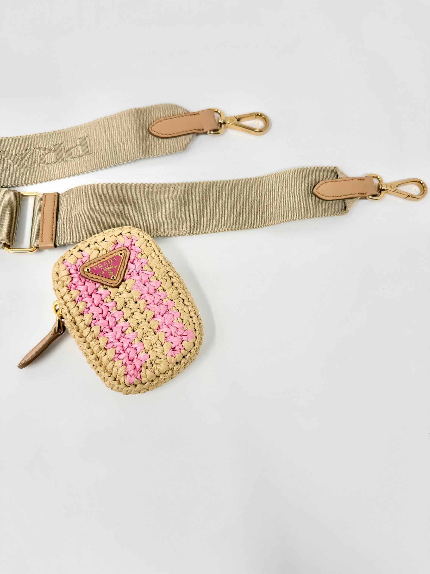Prada Re-Edition 2005 Raffia Crochet Pink Striped Naturale Petalo