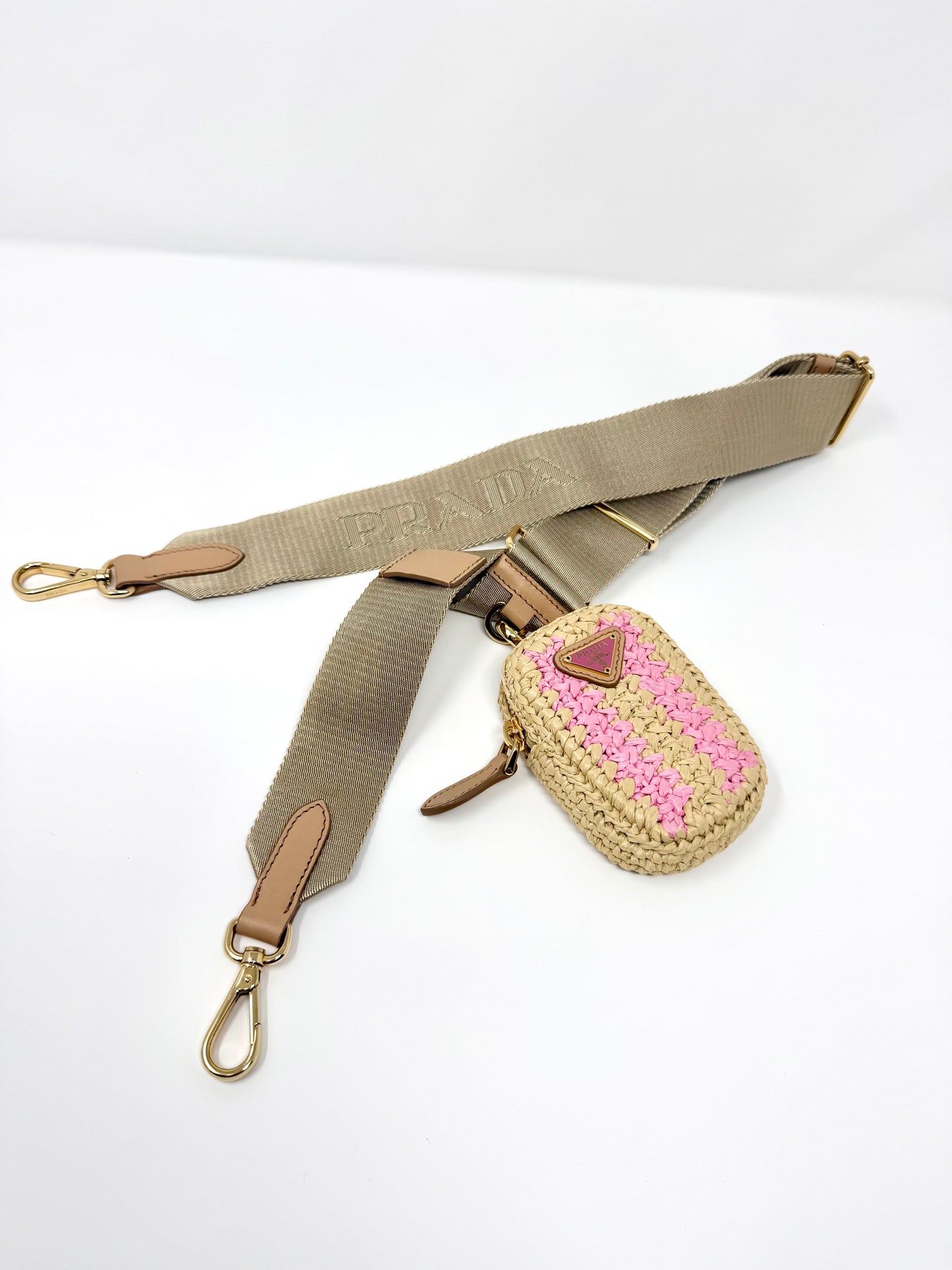Prada Re-Edition 2005 Raffia Crochet Pink Striped Naturale Petalo