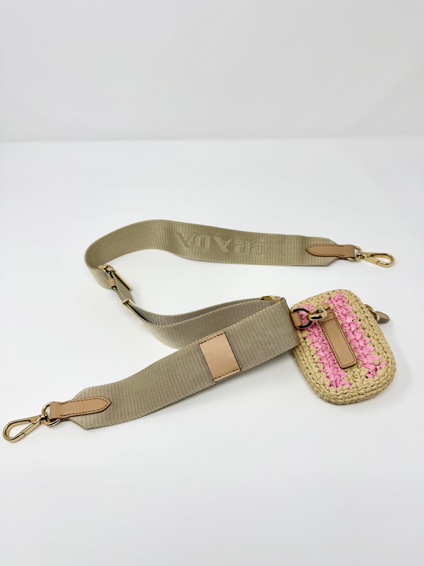Prada Re-Edition 2005 Raffia Crochet Pink Striped Naturale Petalo