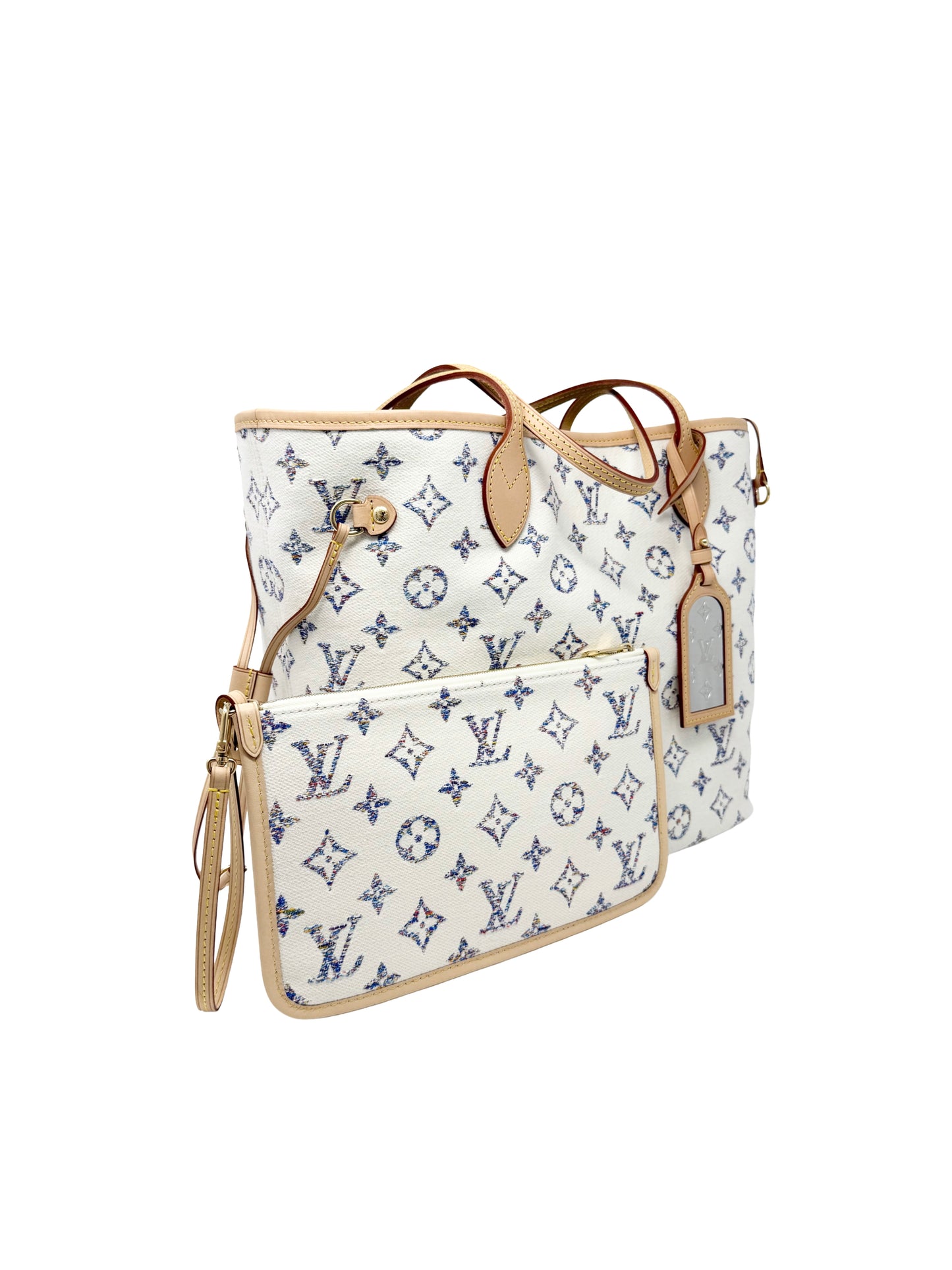 Louis Vuitton Neverfull MM Cream Multicolor Rainbow Nautical