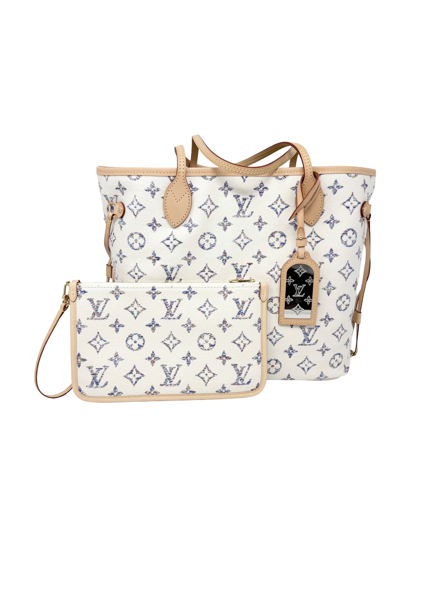 Louis Vuitton Neverfull MM Cream Multicolor Rainbow Nautical