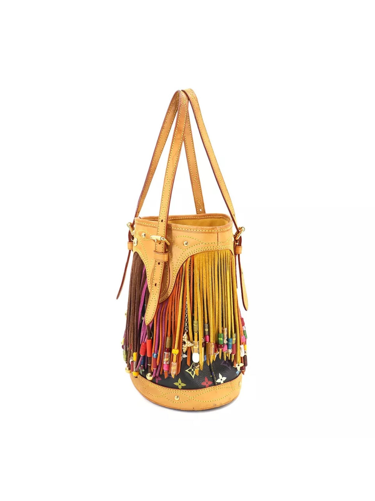 Louis Vuitton Takashi Murakami Black Multicolor Fringe Bucket Bag