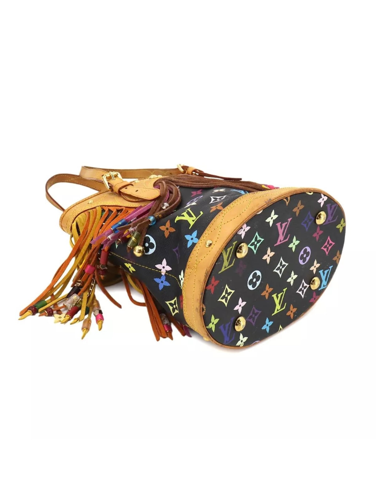 Louis Vuitton Takashi Murakami Black Multicolor Fringe Bucket Bag