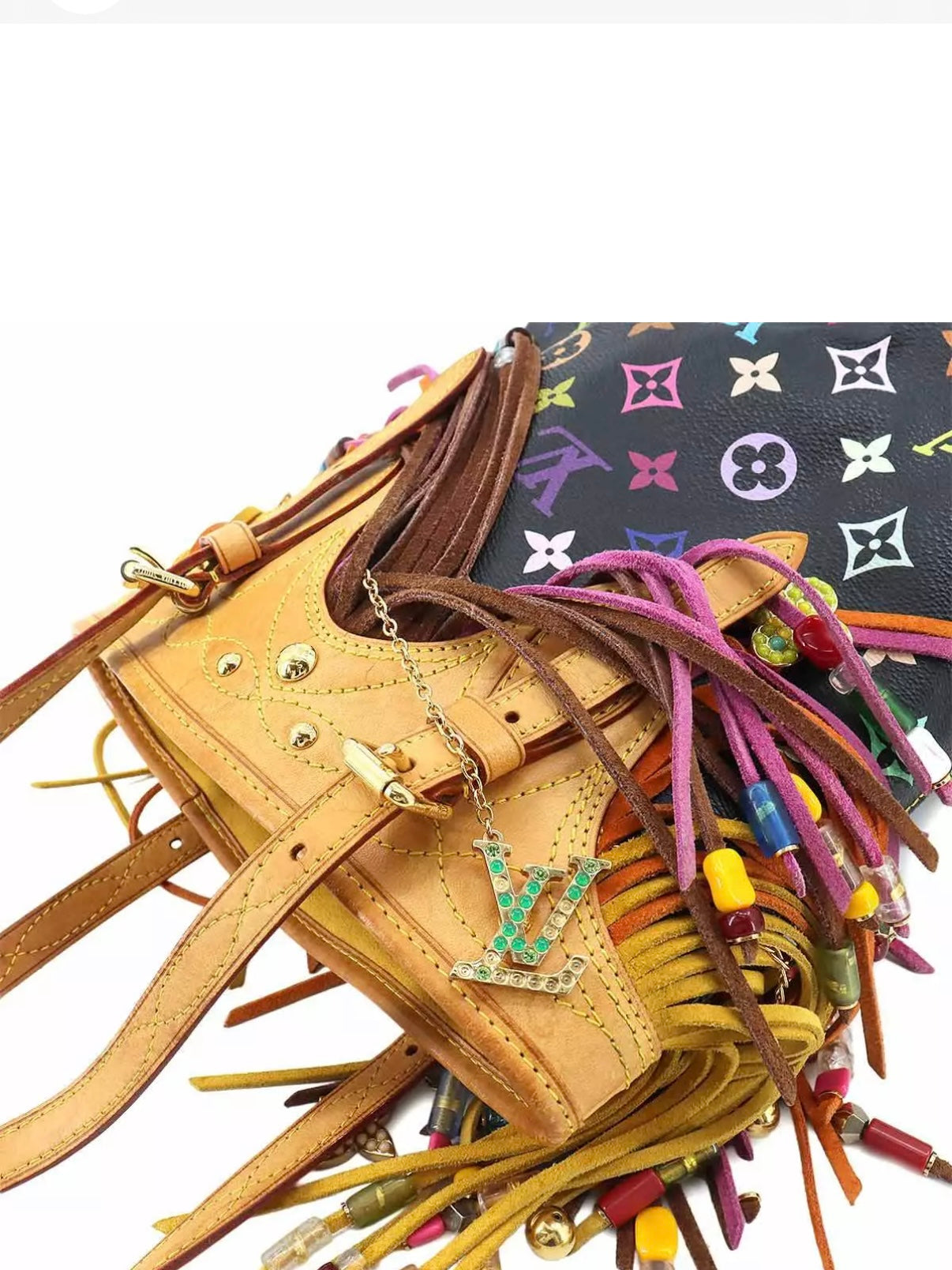 Louis Vuitton Takashi Murakami Black Multicolor Fringe Bucket Bag