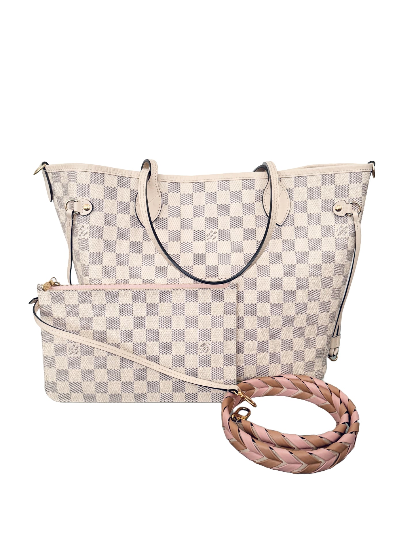 Louis Vuitton Braided Neverfull MM Damier Azur Rose Ballerine