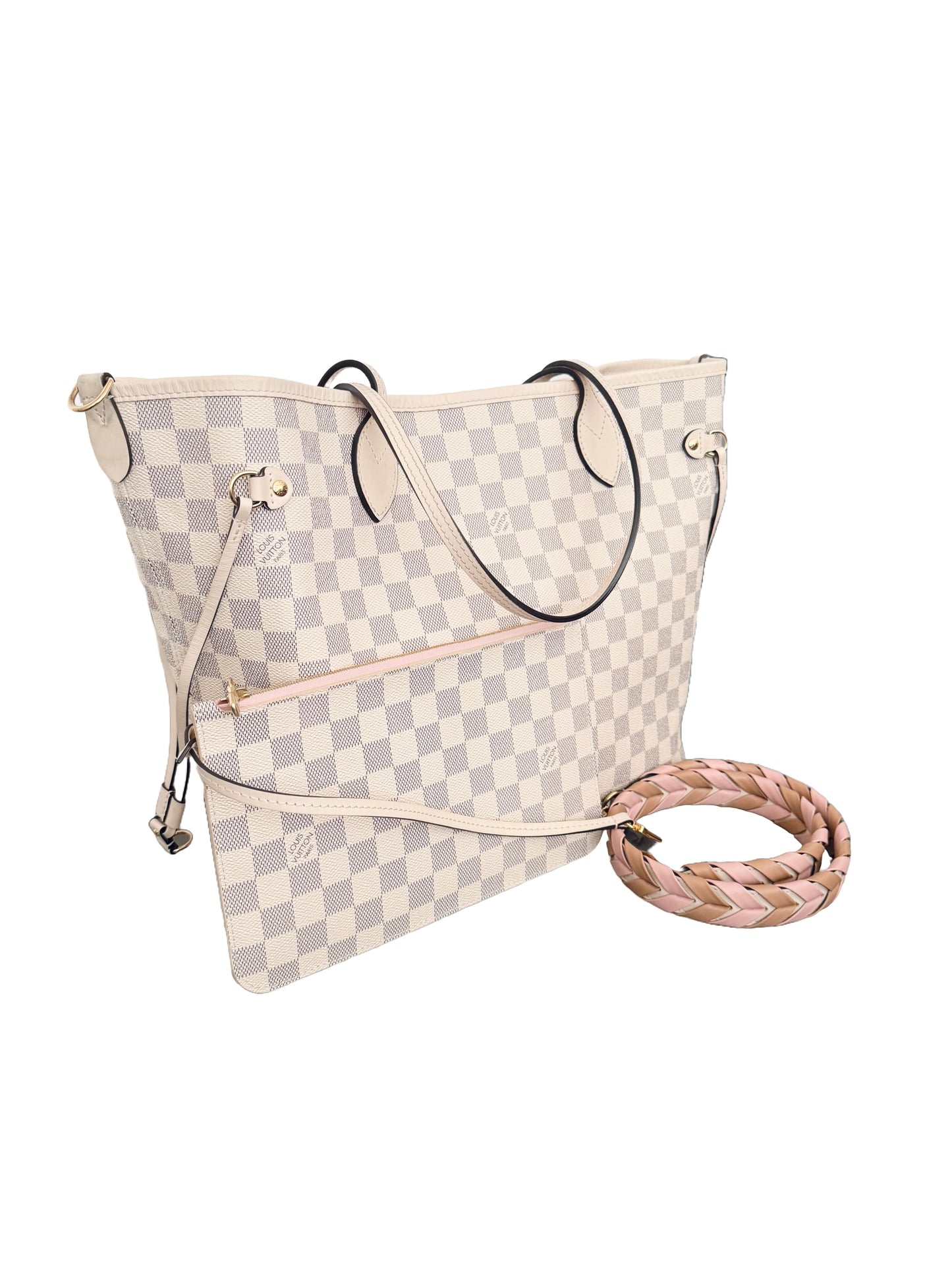 Louis Vuitton Braided Neverfull MM Damier Azur Rose Ballerine