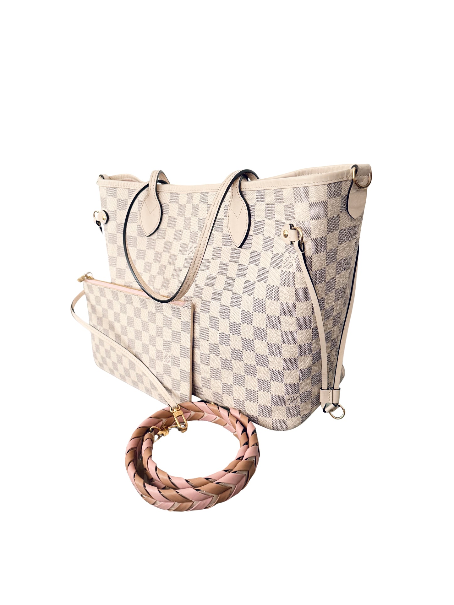 Louis Vuitton Braided Neverfull MM Damier Azur Rose Ballerine