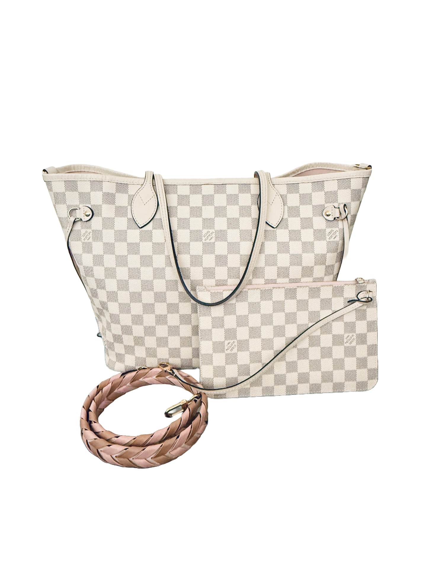 Louis Vuitton Braided Neverfull MM Damier Azur Rose Ballerine