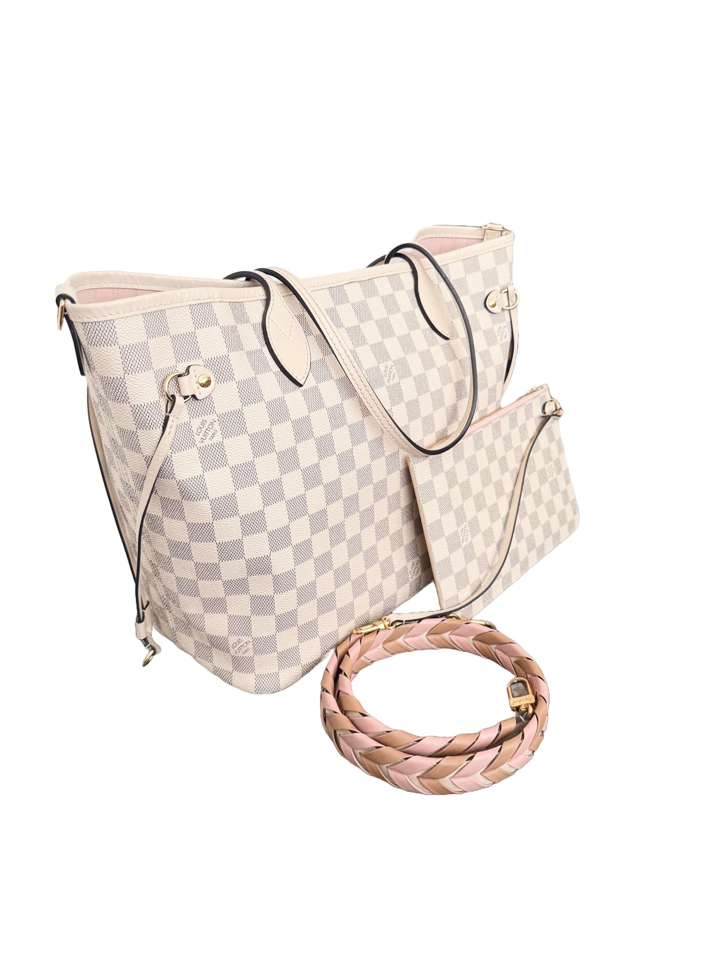 Louis Vuitton Braided Neverfull MM Damier Azur Rose Ballerine