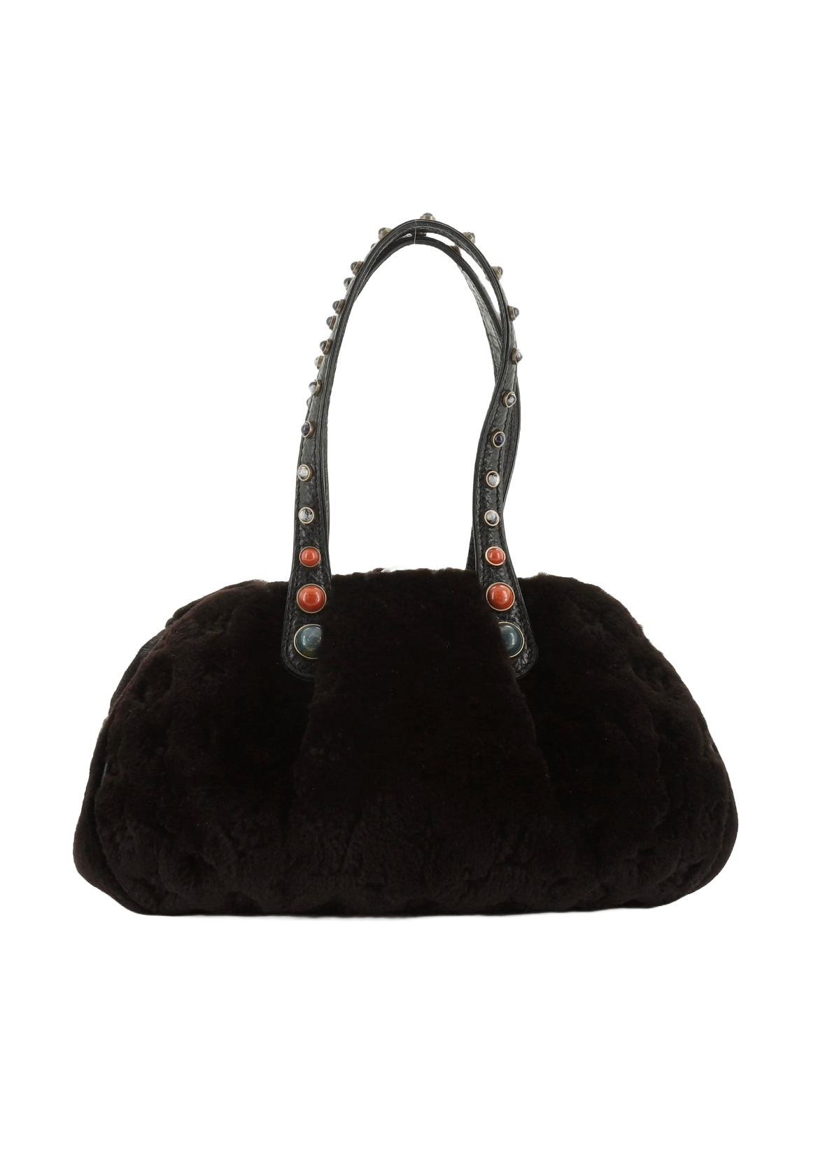 Louis Vuitton Mink Cabochons Demi Lune Bag Black Stones