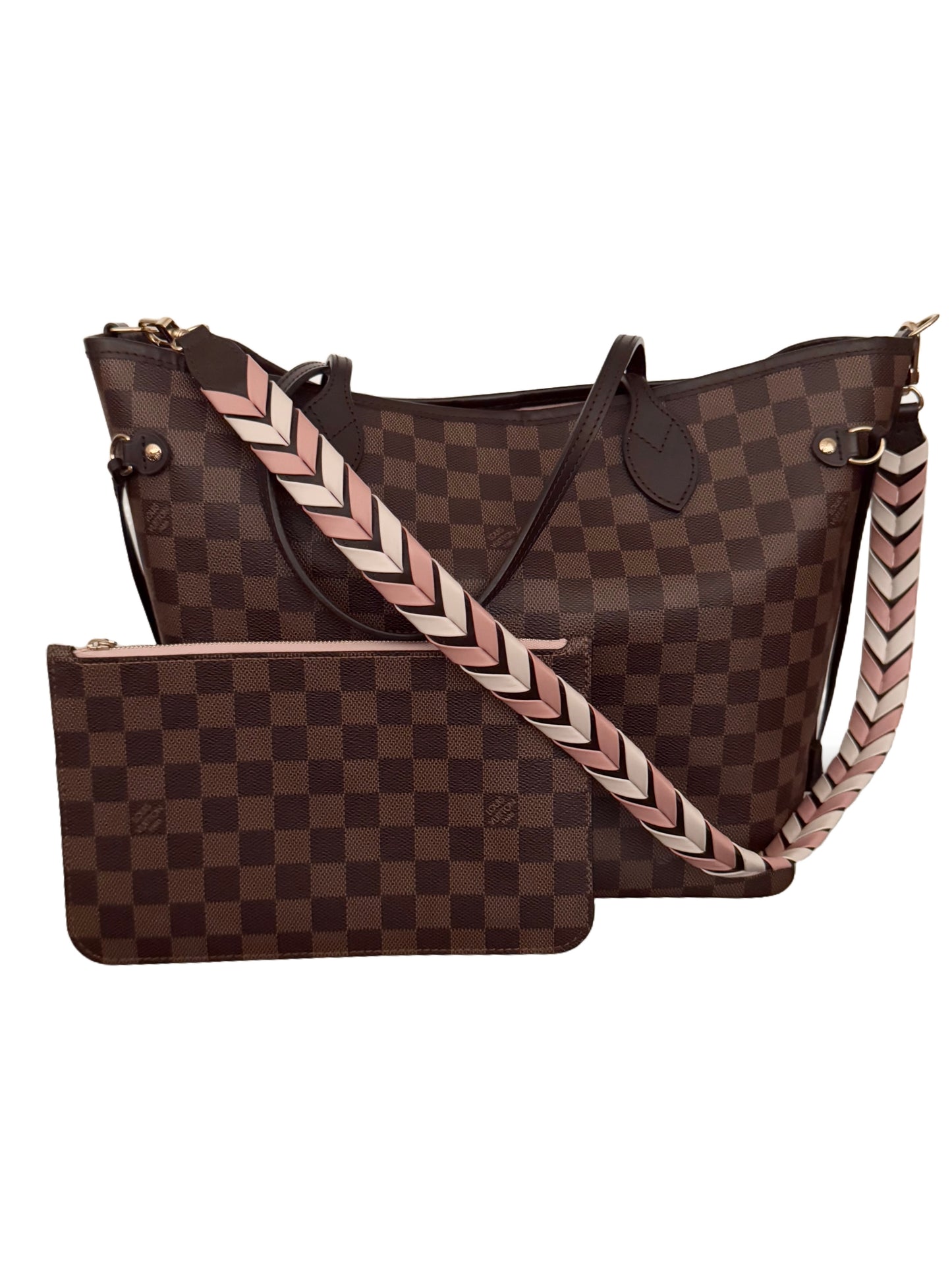 Louis Vuitton Braided Neverfull MM Damier Ebene Rose Ballerine