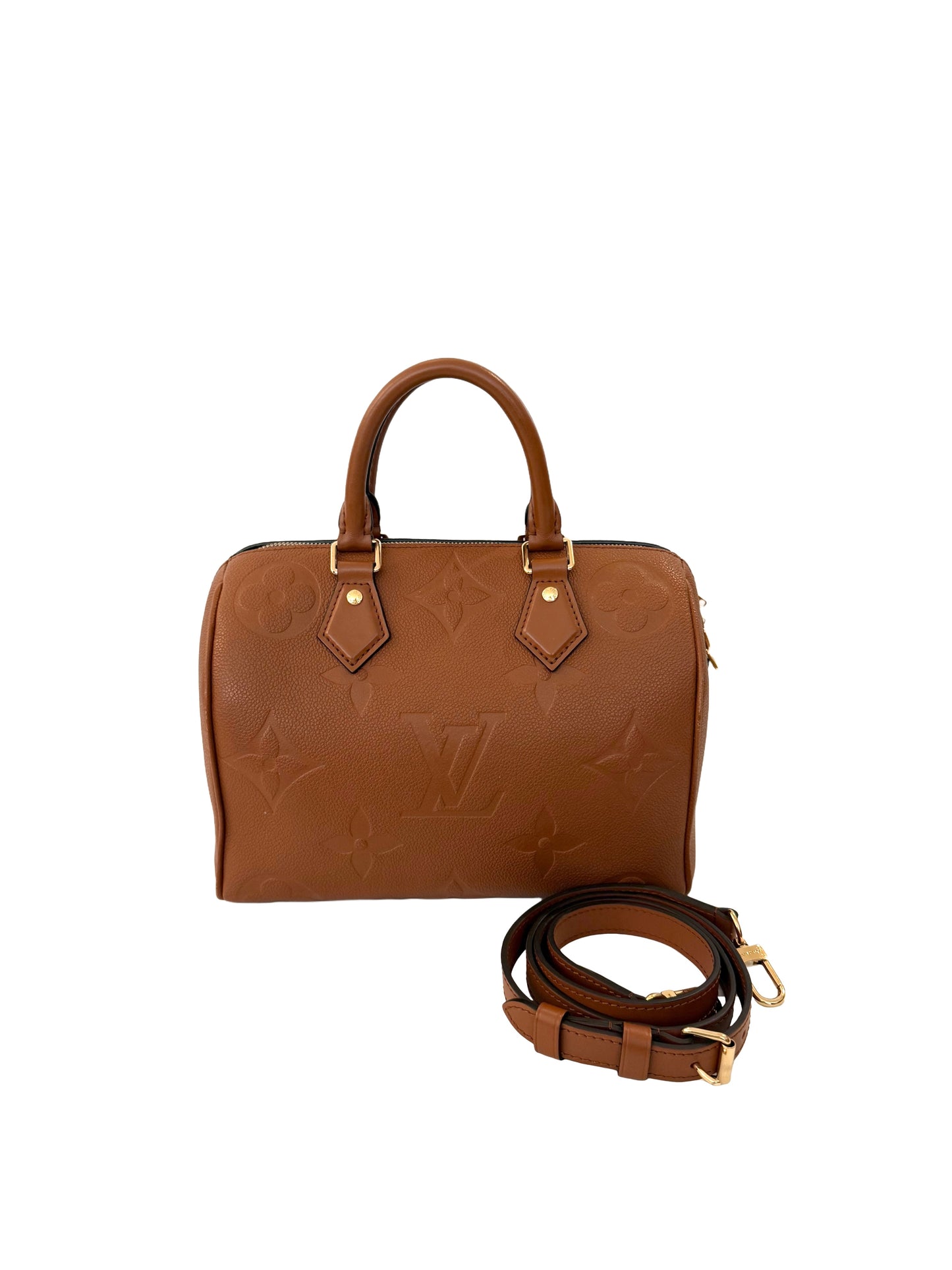 Louis Vuitton Speedy 25 Bandoliere Cognac Brown Handbag Giant Monogram
