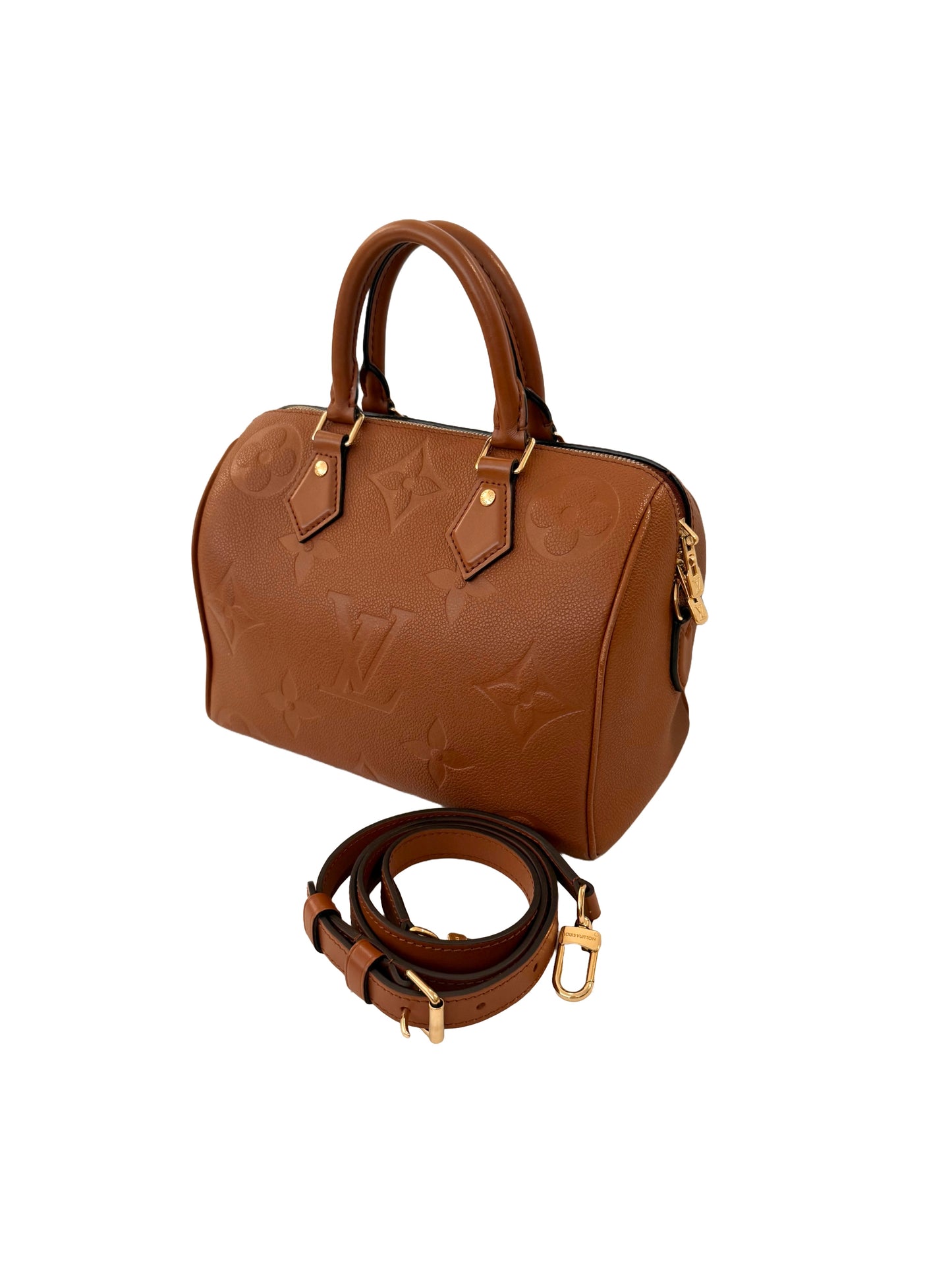 Louis Vuitton Speedy 25 Bandoliere Cognac Brown Handbag Giant Monogram