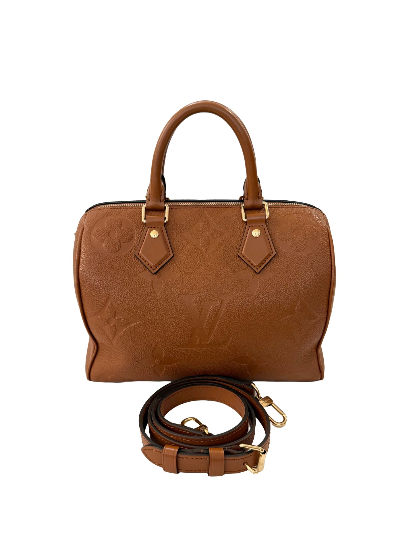 Louis Vuitton Speedy 25 Bandoliere Cognac Brown Handbag Giant Monogram